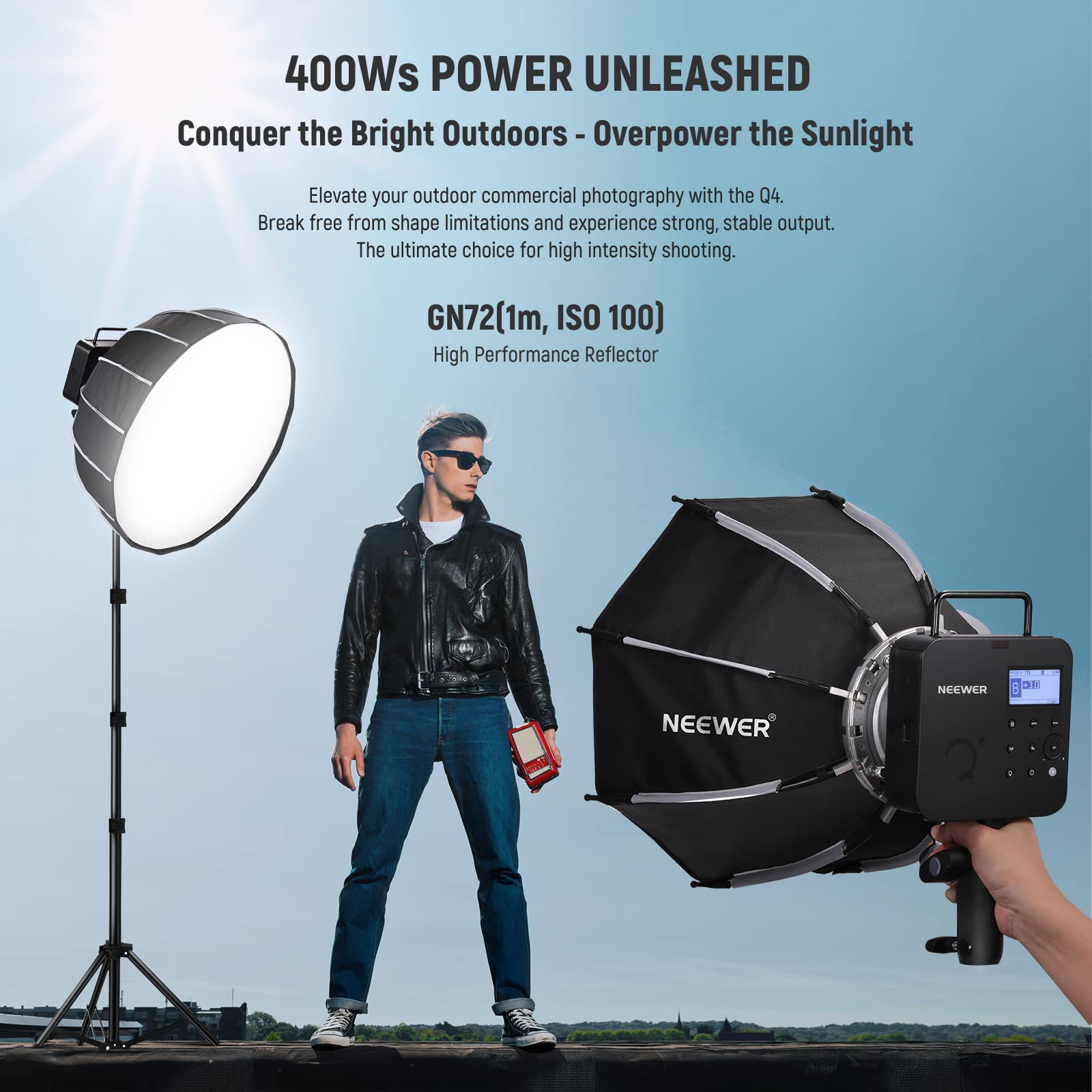 Neewer Q4 400Ws 2.4G Ttl Outdoor Studio Flash Strobe (New Look),1/8000 Hss 2800Mah Battery Powered Photography Monolight Speedli