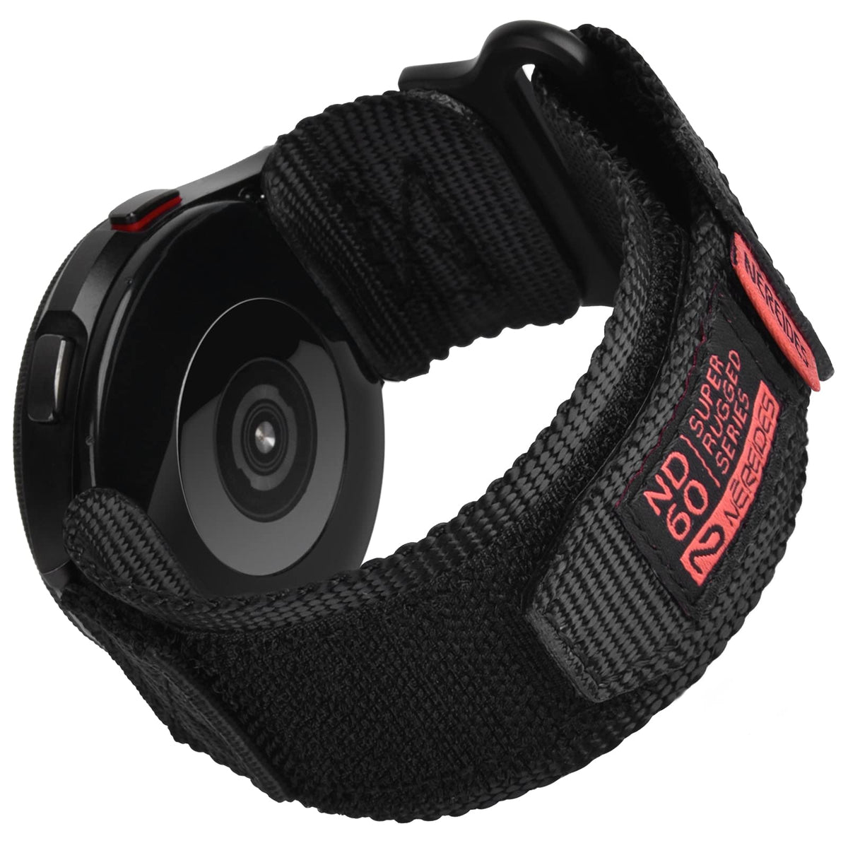 Nereides Band Compatible With Samsung Galaxy Watch 6 Classic 47Mm 43Mm/ 5 Pro 45Mm/ 6 5 4 44Mm 40Mm/ 4 Classic 46Mm 42Mm, 20Mm Rugged Nylon Woven Loop Sports Strap (L, Black)