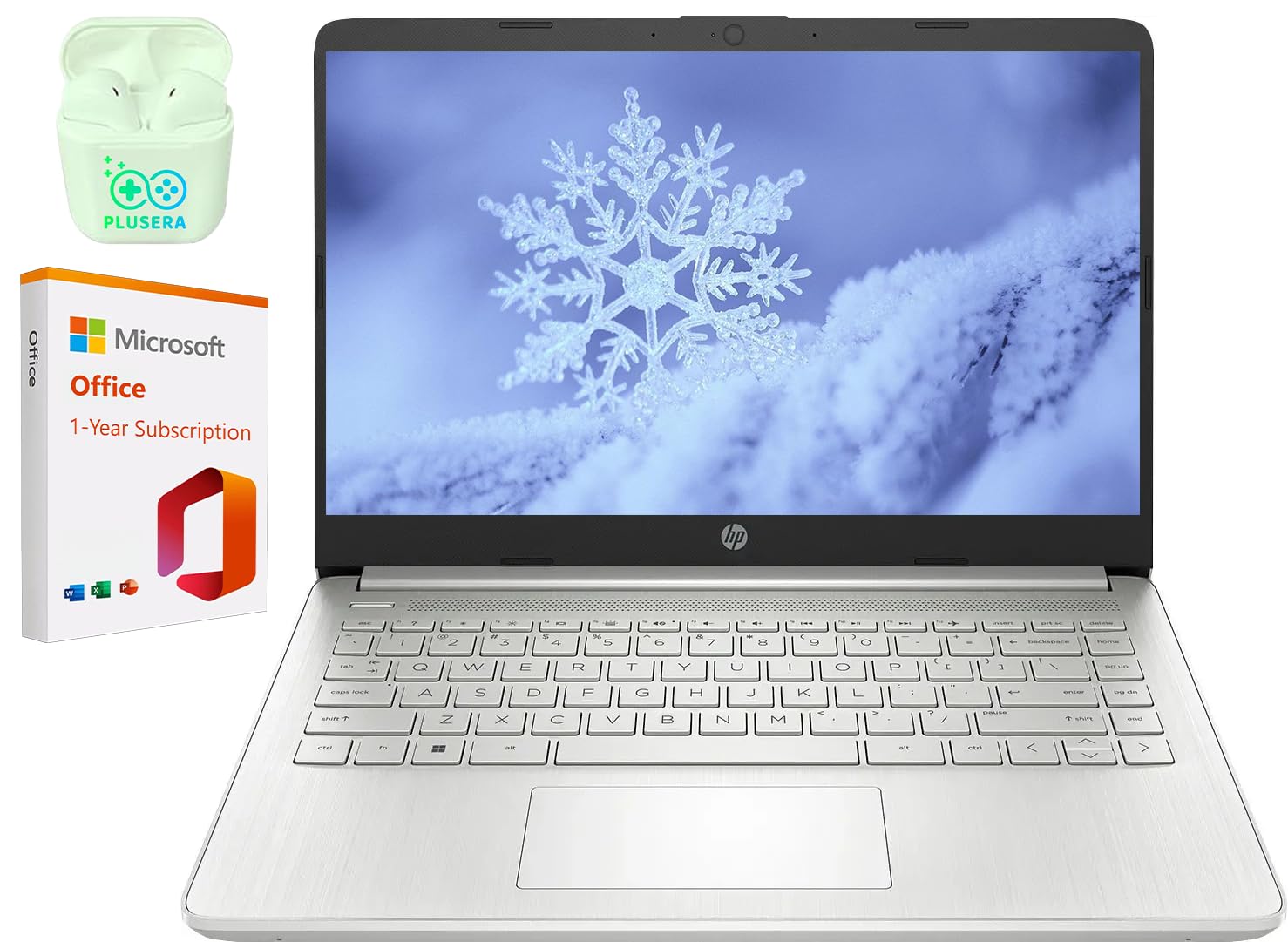 Hp 14'' Led Business Laptop Computer, Intel Quad-Core N4120, Windows 11 S Laptop With 1-Year Microsoft Office 365, Plusera Earph