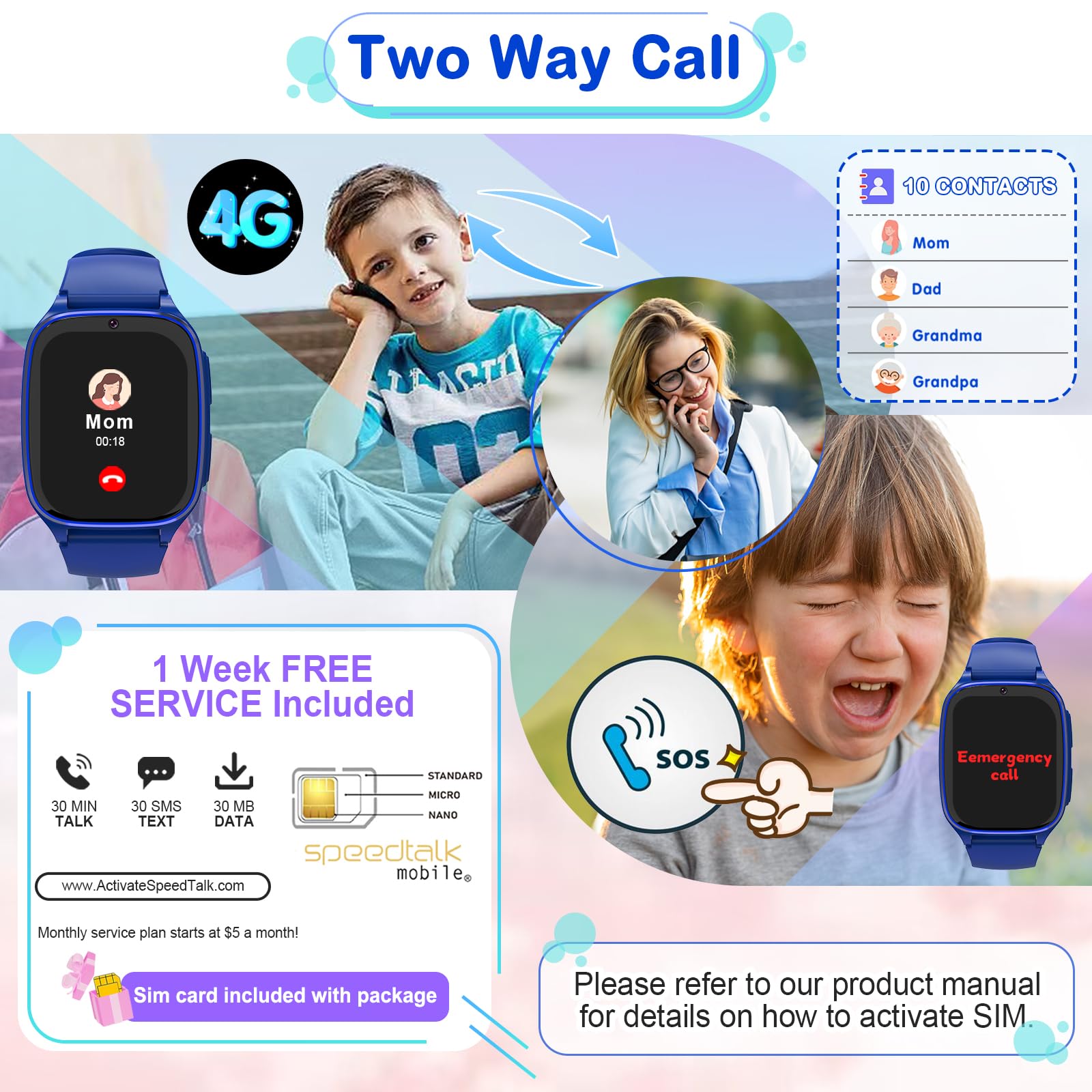 4G Kids Smartwatch Phone   Smart Cell Phone Watch For Boys Girls Ages 4 12 With Call, Sos, Parental Controls, Games, Camera, Ala