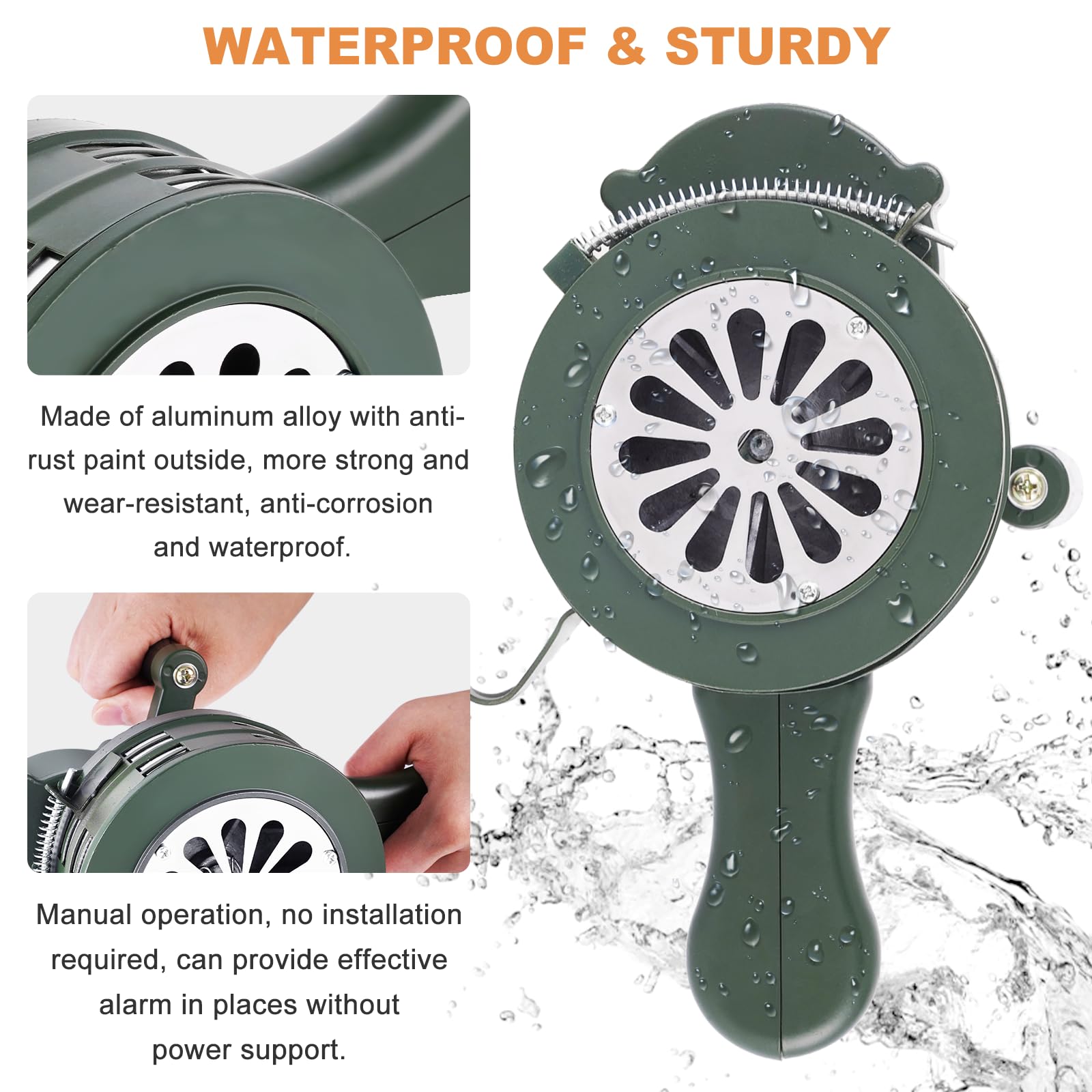 Saladulce Hand Crank Siren Horn Manual Operated Metal Alarm Handheld Air Raid Siren Portable Loud Manual Siren Emergency Safety