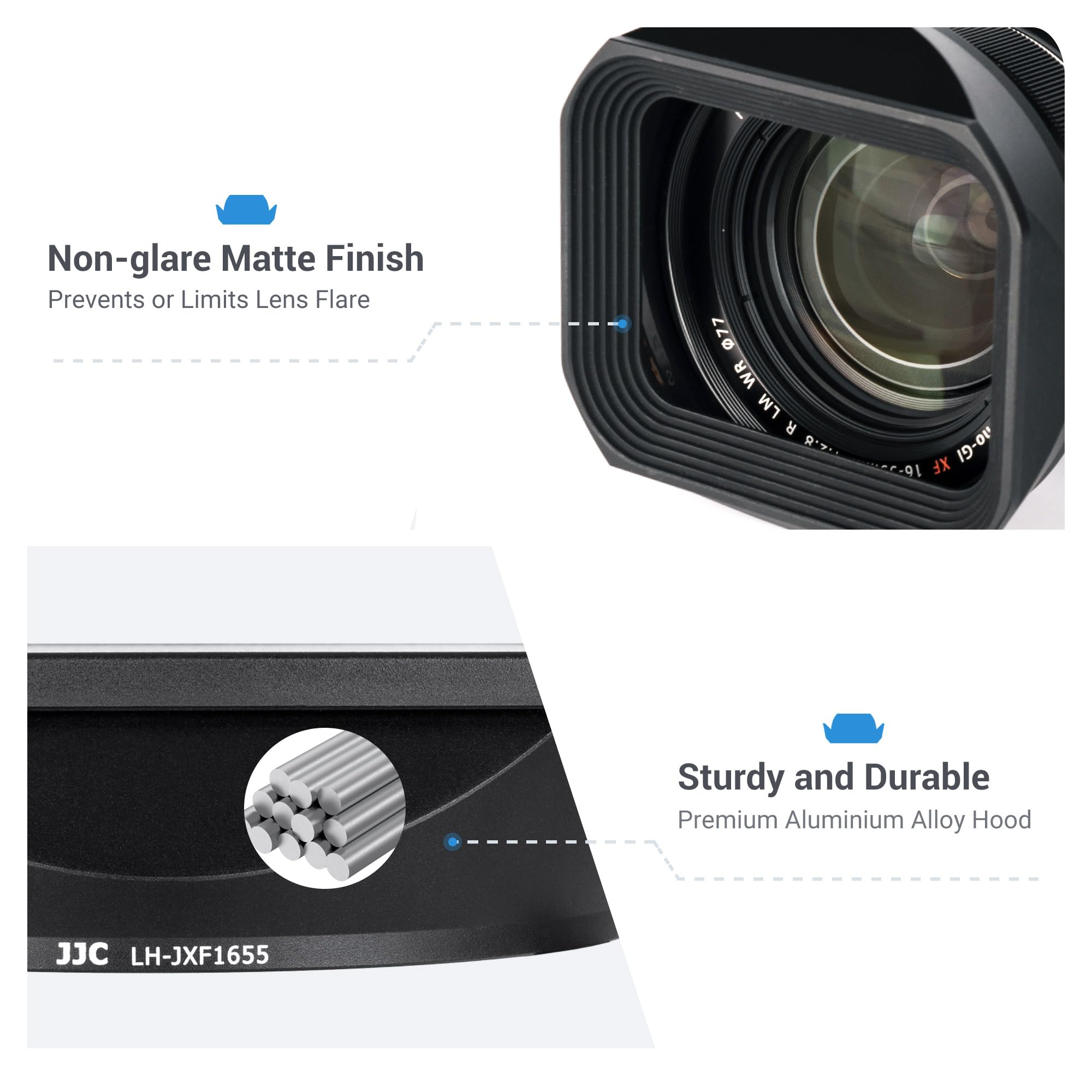 Jjc Metal Square Lens Hood Shade For Fuji Fujifilm Fujinon Xf 16 55Mm F/2.8 R Lm Wr Lens, Xf 16 55Mm Metal Lens Hood, With Prote