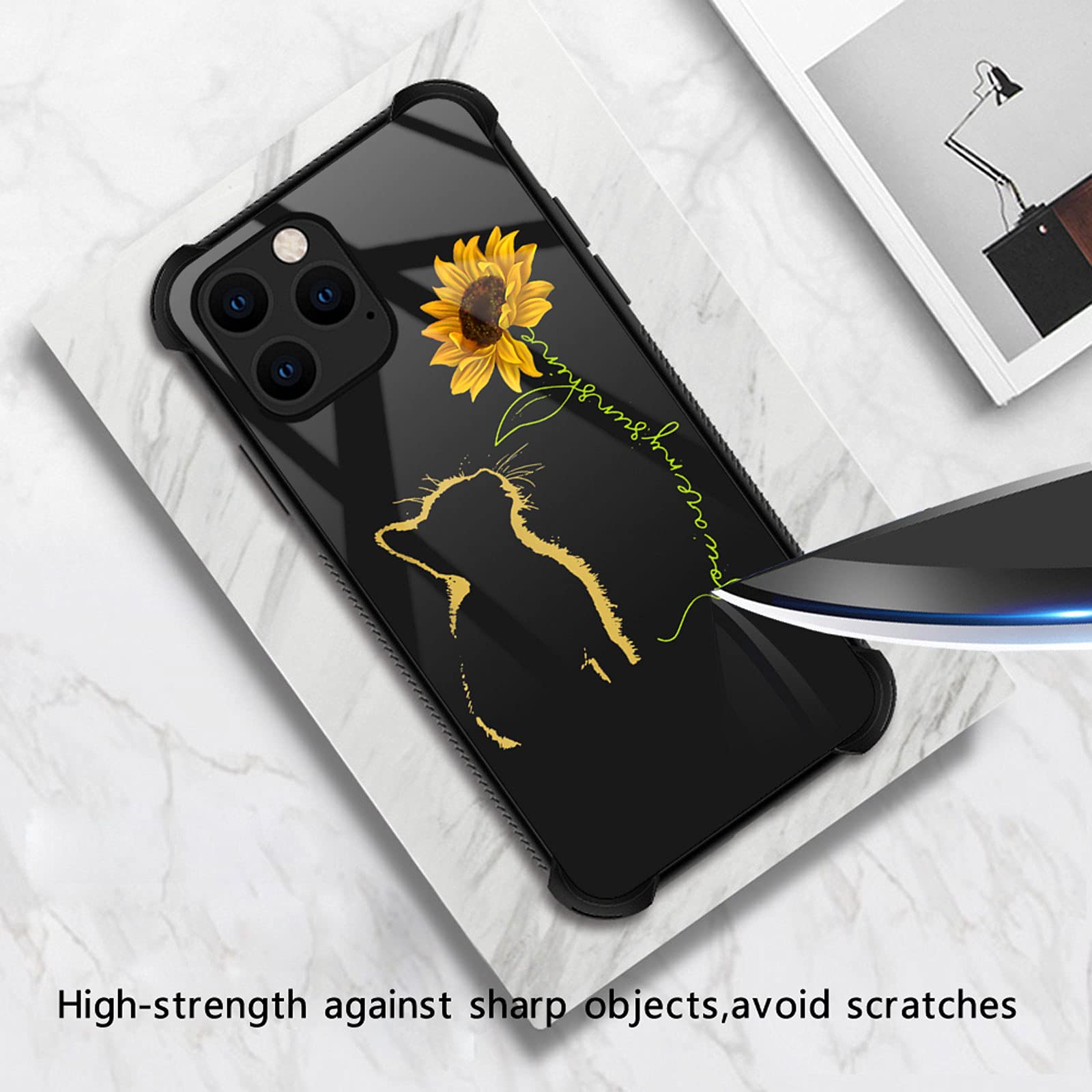 CARLOCA iPhone 13 Mini Case Yellow Cat Sunflower Graphic Shockproof Anti-Scratch Drop Protection Polycarbonate