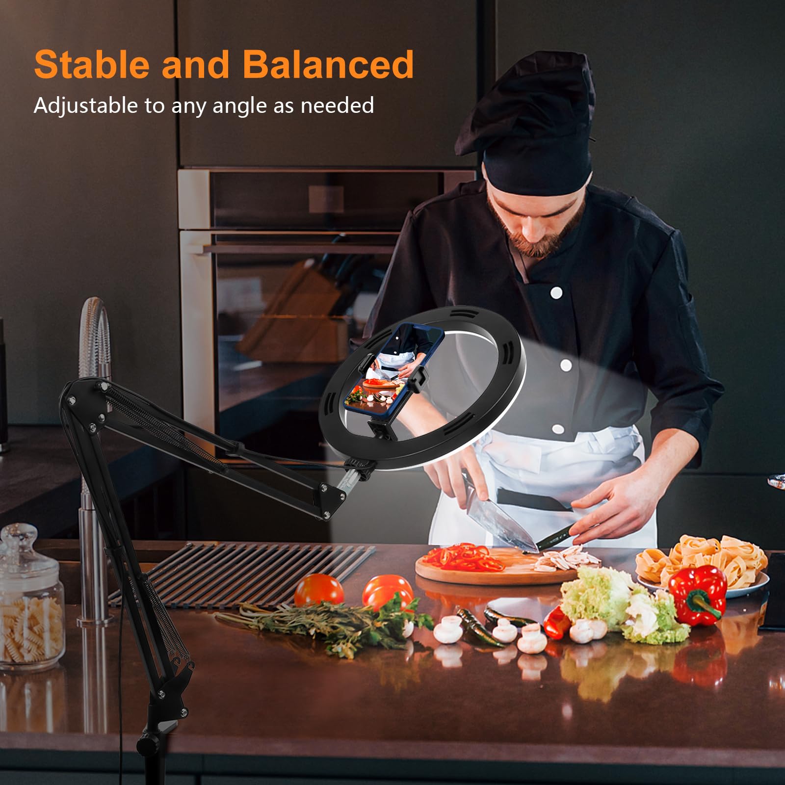 Upgrade Ring Light Overhead Phone Mount, Evershop Selfie Ring Light With Stand And Phone Holder,10   Circle Led Desk Ring Light