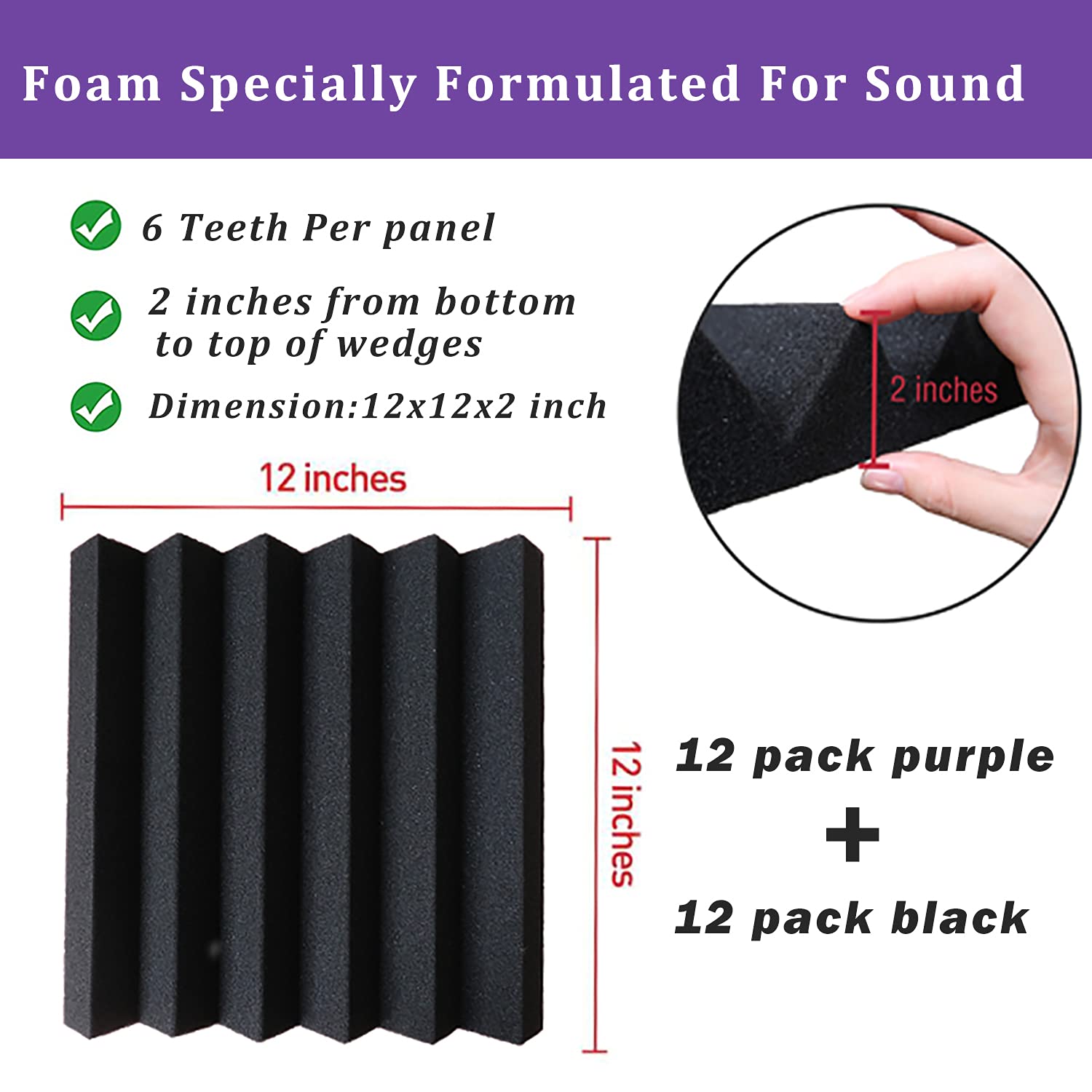 Ktoesheo 24 Pack Acoustic Panels,2 '' X 12 '' X 12 ''Sound Proof Foam Panels For Wall,Fireproof Absorbing Noise Cancelling Panel