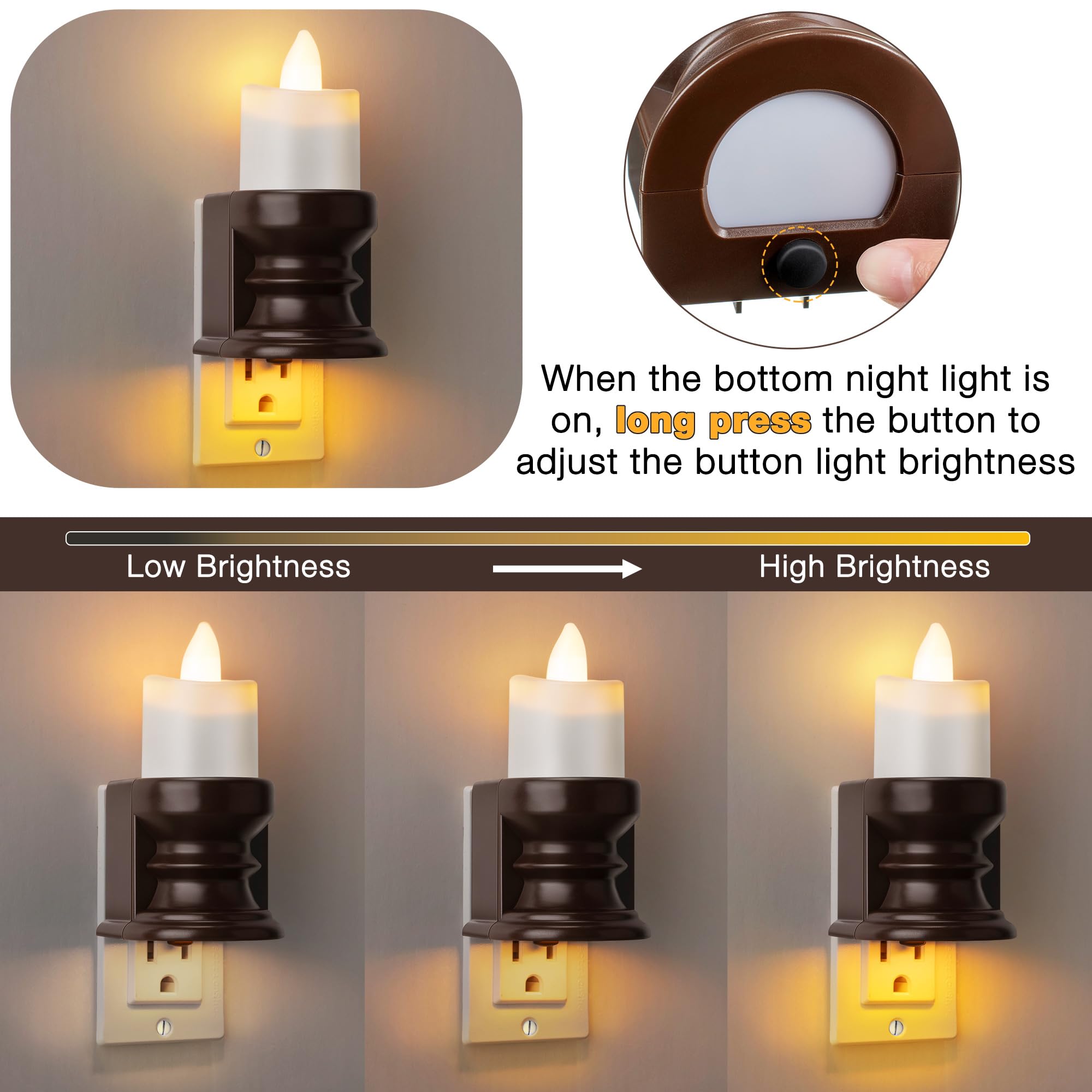 Meonum 2 Pcs Flameless Candle Night Light Plug Into Wall, Led Motion Sensor Dusk To Dawn Nightlight Farmhouse Vintage Rustic Fli