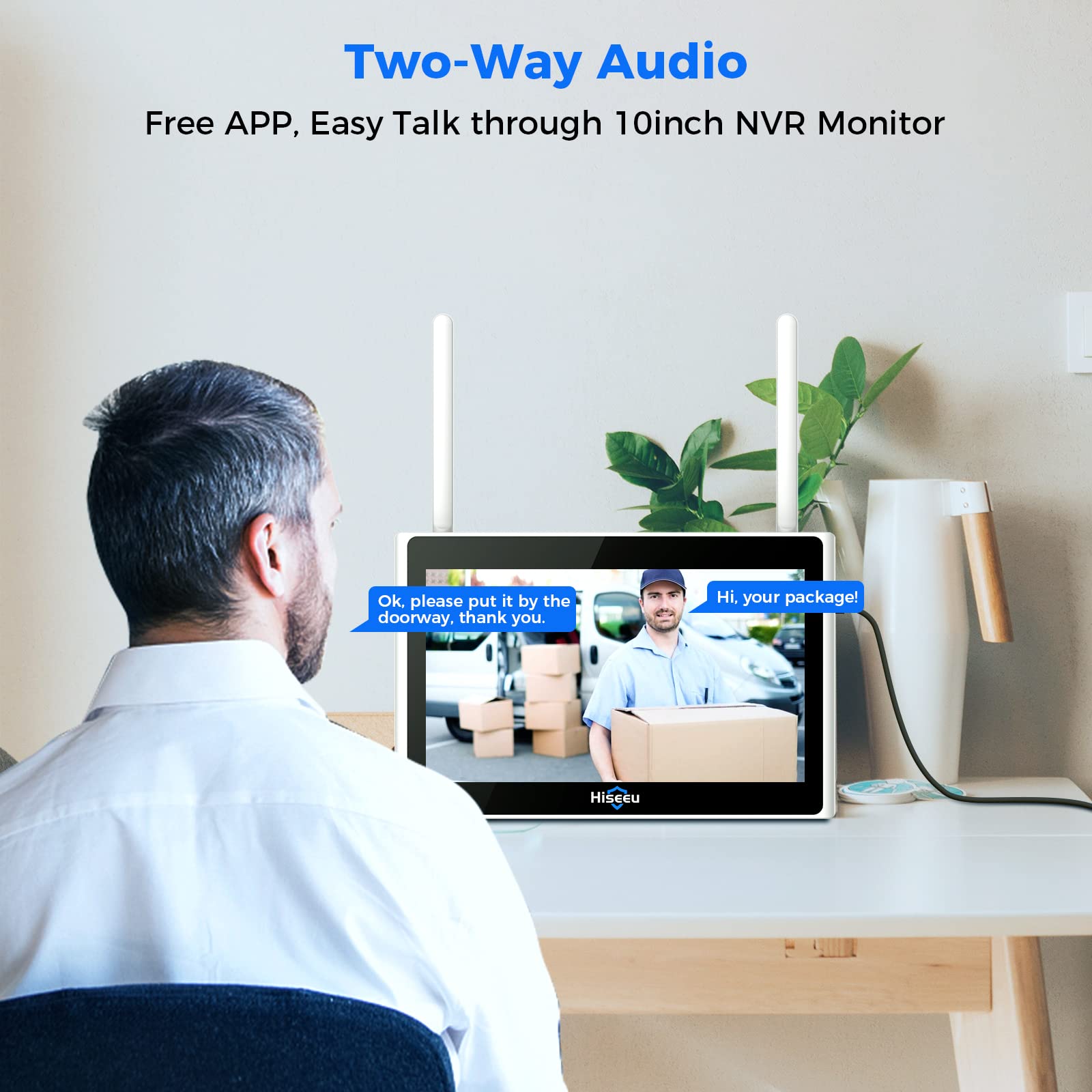 Hiseeu Wireless Security Camera System, 4Pcs 5Mp Outdoor Camera With 10In Lcd 1T Hdd, 2 Way Audio, Ptz, Color Night Vision, Moti