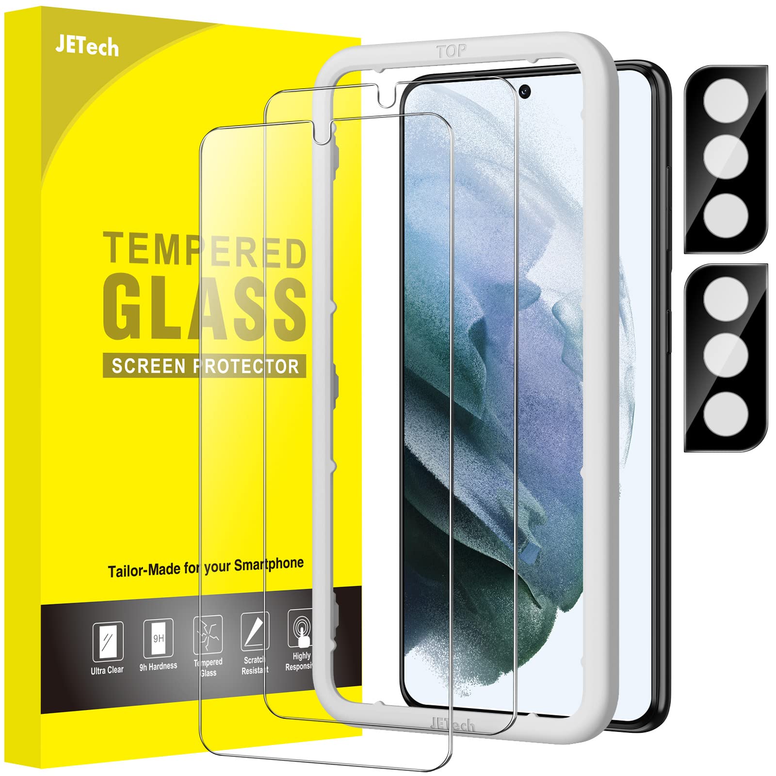 Jetech Screen Protector For Samsung Galaxy S21 Plus 6.7 Inch With Camera Lens Protector, Easy Installation Tool, Tempered Glass