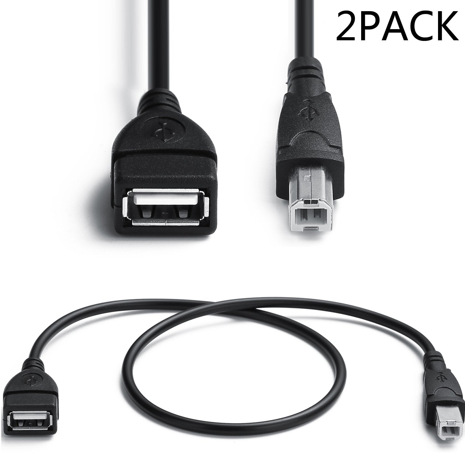 Amuu 2 Pack Usb 2.0 Cables A Female To Usb B Male Cable For Printer,Length Is 20 Inches,A/F To B/M,Type A F To M Extender Connec