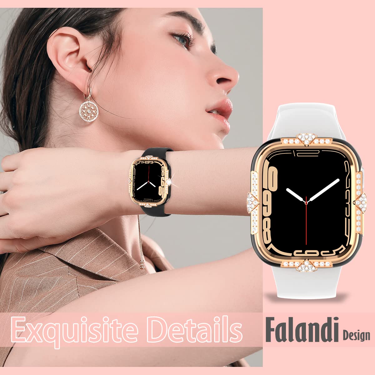 Falandi 41Mm Compatible With Apple Watch Case Series 8 Series 7 Rhinestones With Built In Glass Screen Protector 40/44/41/45Mm B