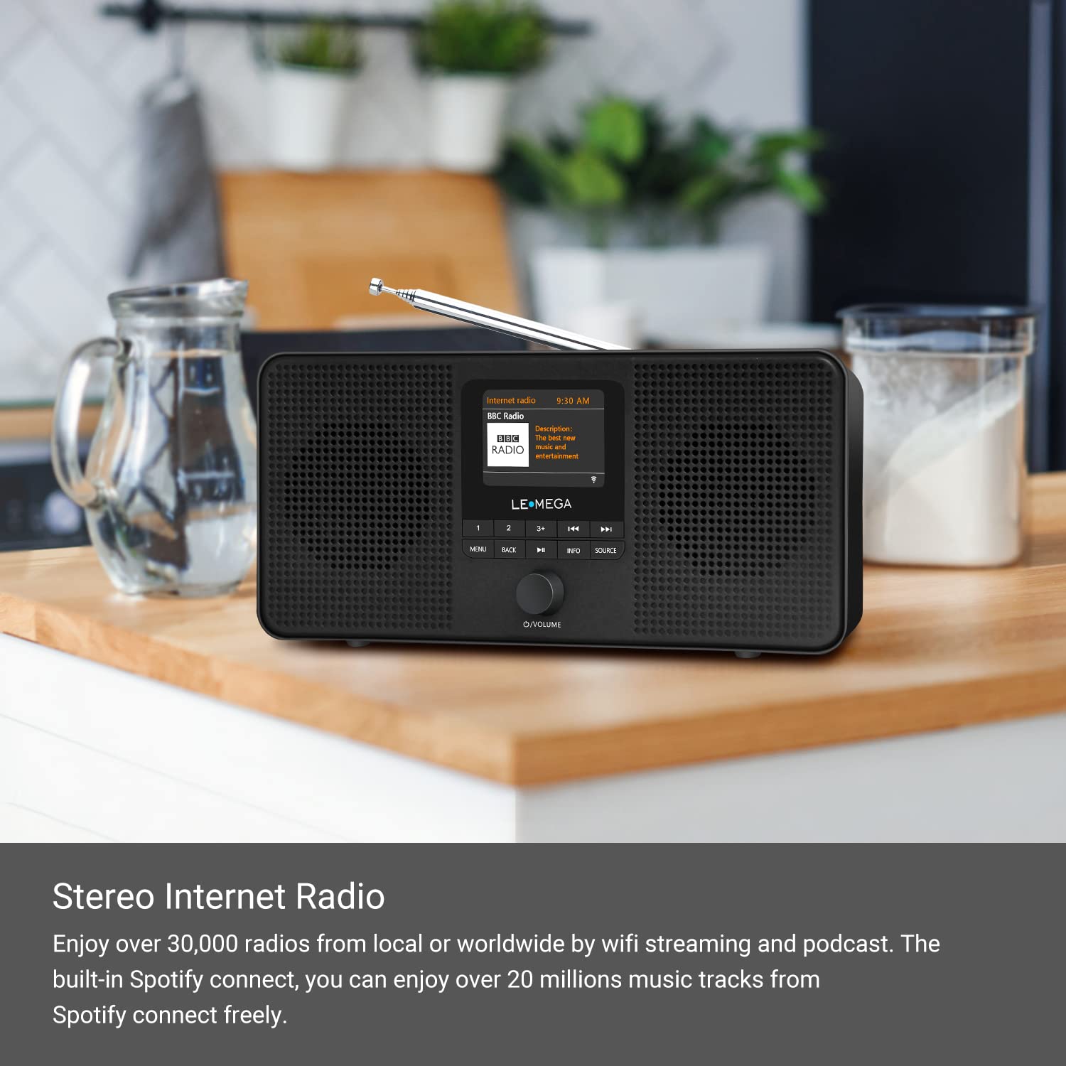 Lemega Ir4S Stereo Wifi Internet Radio,Fm Digital Radio, Spotify Connect, Bluetooth Speaker, Dual Alarms Clock, 40 Presets, Headphone Output, Batteries Or Mains Powered � Black Finish