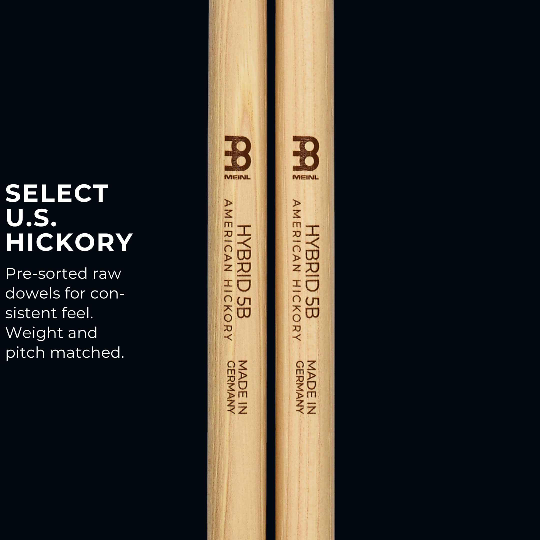 Meinl Stick & Brush Drumsticks, Hybrid 5B Half Brick (6 Pairs, 5 Plus 1 Free)  American Hickory With Acorn/Barrel Shape Wood Tip