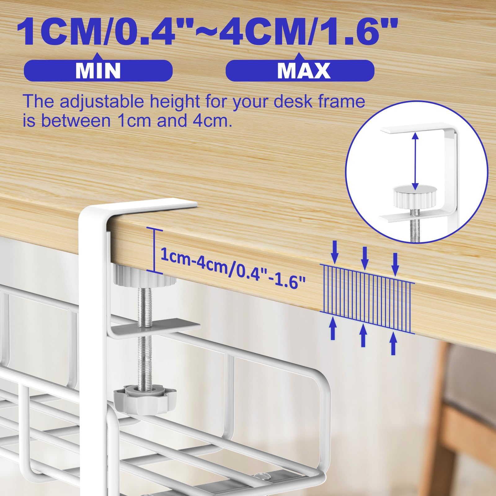 Under Desk Cable Management Tray, 15.7'' White No Drill Steel Desk Cable Organizers, Wire Management Tray Cable Management Rack, Desk Cable Tray With Wire Organizer White(1Pack