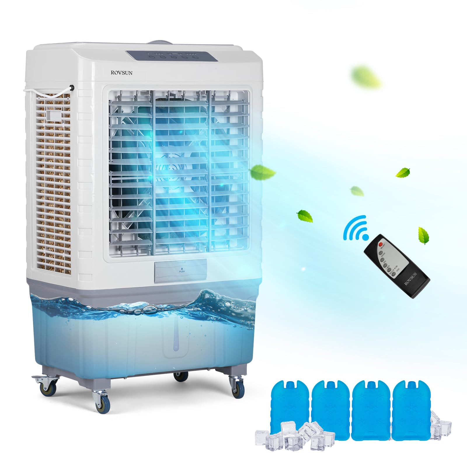 ROVSUN 13.2Gallon Evaporative Air Cooler, 4100CFM Portable Swamp Cooler with Remote Control, Oscillation, 3 Speeds, 7.5H Timer &