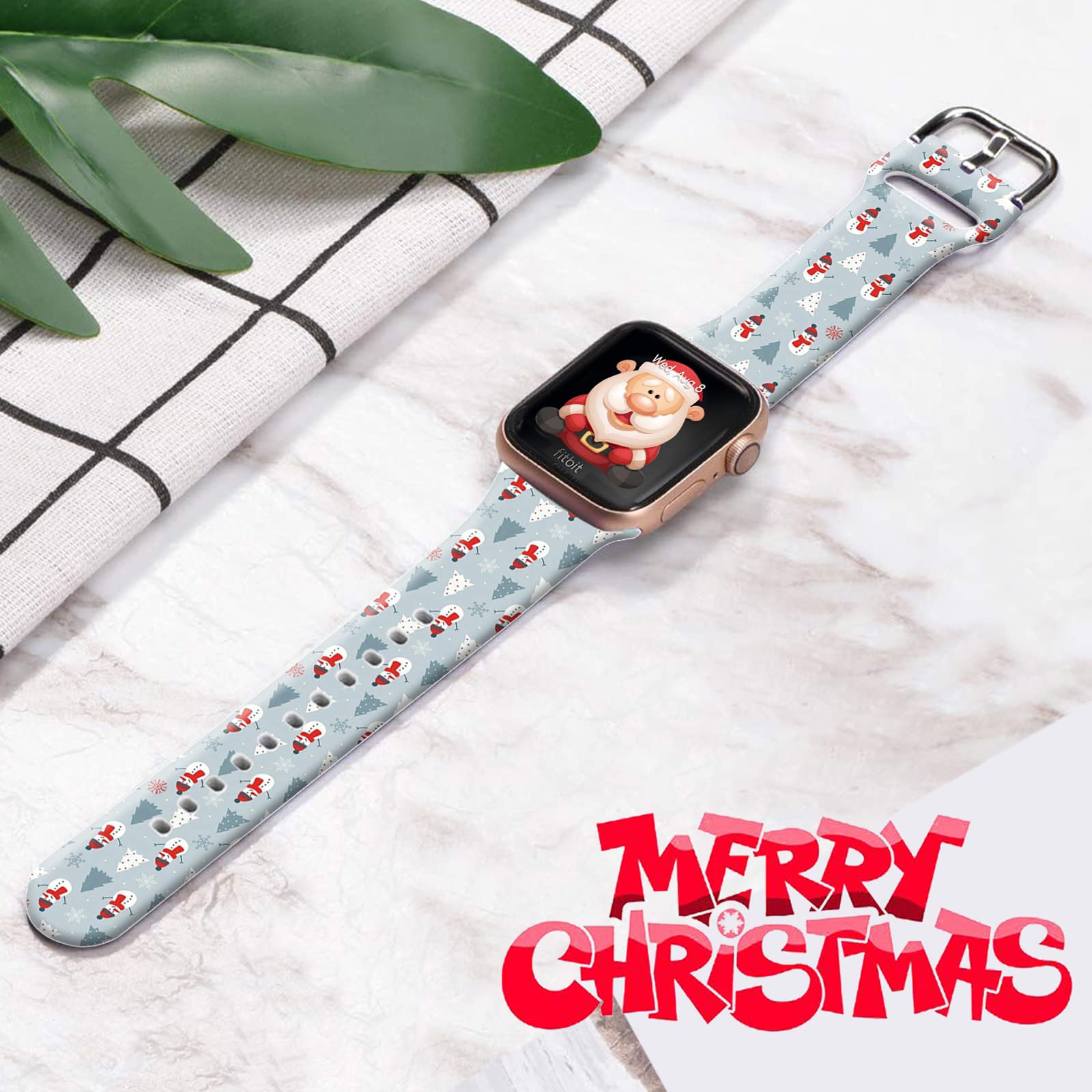Ftfcase Christmas Silicone Sport Bands Compatible With Fitbit Versa/Versa 2/Se For Women Men, Cute Snowman Printed Soft Silicone