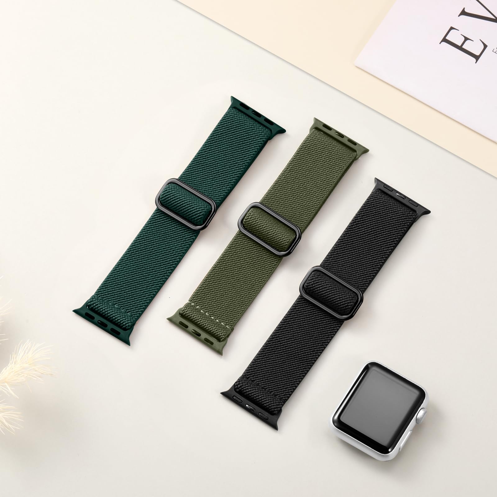 Daqin 3 Pack Stretchy Nylon Solo Loops Compatible With Apple Watch Band 38Mm 40Mm 41Mm Women Men, Adjustable Braided Sport Elast