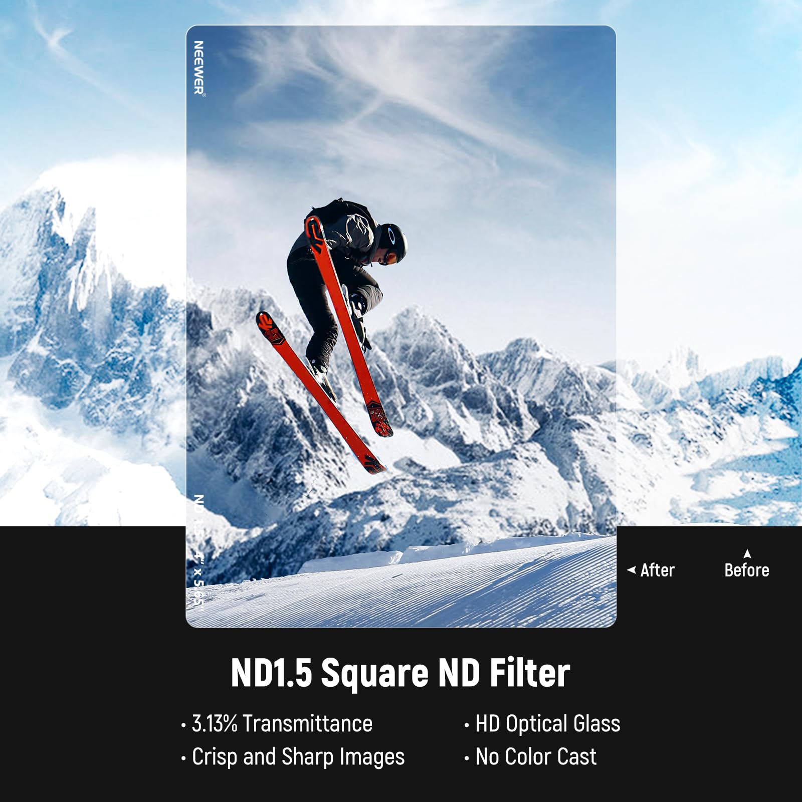 Neewer Nd1.5 (5 Stops) Square Nd Filter, 4''X5.65'' Dual Sided 30 Multi Nano Coated Cinema Neutral Density Filter For Neewer Mat