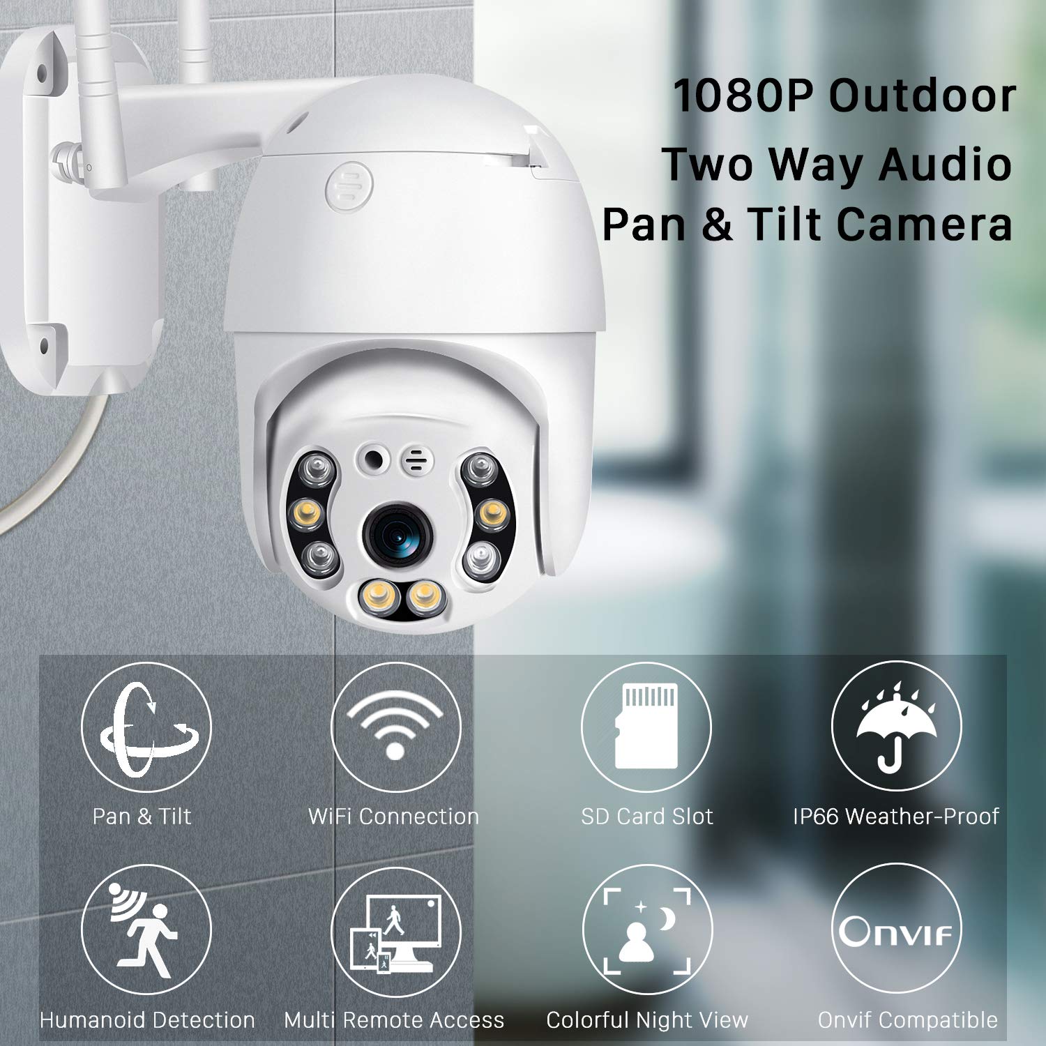 Pan Tilt Outdoor Security Camera, 1080P Home Wifi Ip Camera, Pan Tilt Dome Surveillance Cam, Two Way Audio Motion Detection Clea