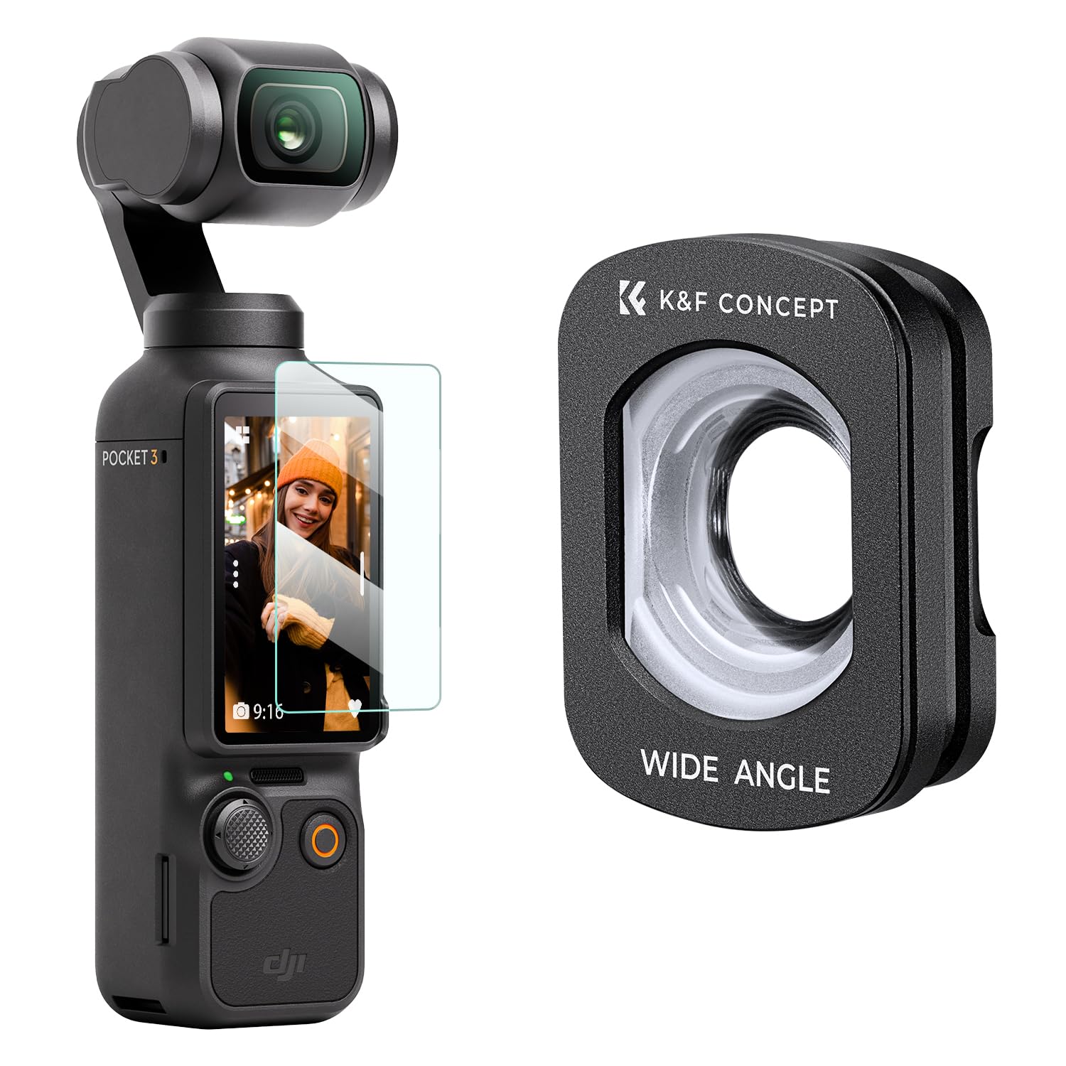 K&F Concept Wide Angle Lens Compatible With Dji Osmo Pocket 3, Magnetic Attach/Multi Coated/Optical Glass