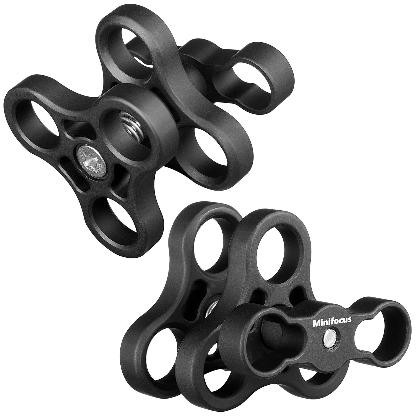 Minifocus 2Pcs 1'' Aluminum Triple Holes Ball Clamp Mount For Underwater Diving Light Arms Tray System, Photography Diving Camer