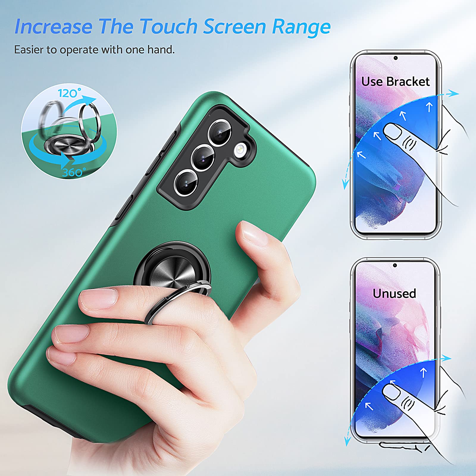 Anqrp Hidden Series Galaxy S21+ Plus Case 5G,[No Fall Off Kickstand] 360Embedded Ring, 15Ft Military Grade Shockproof Protective