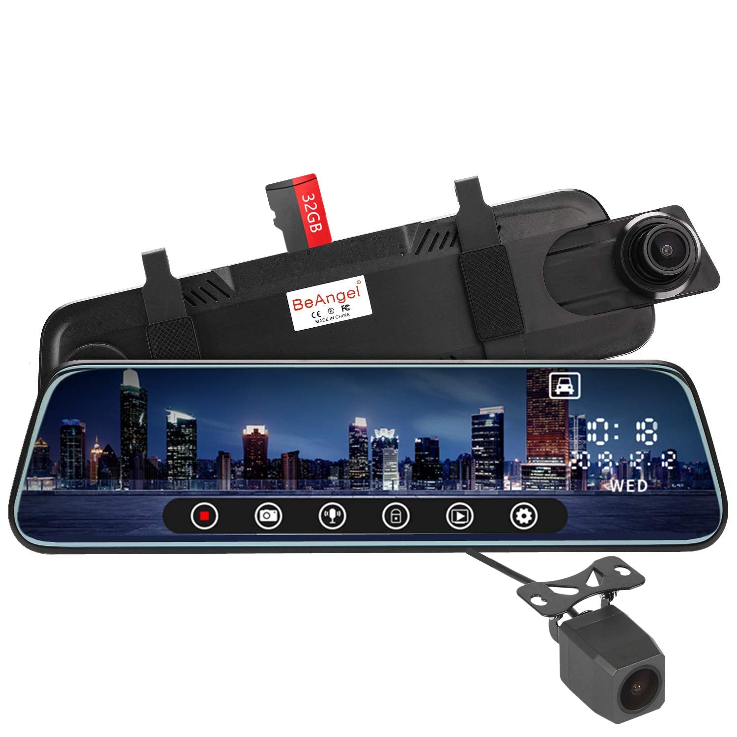 Beangel 10 Inch Touch Screen Car Camera 10inch Rearview Mirror Fhd 1080P Dash Dvr Cam Backup Camera Night Vision Front And Rear Dua