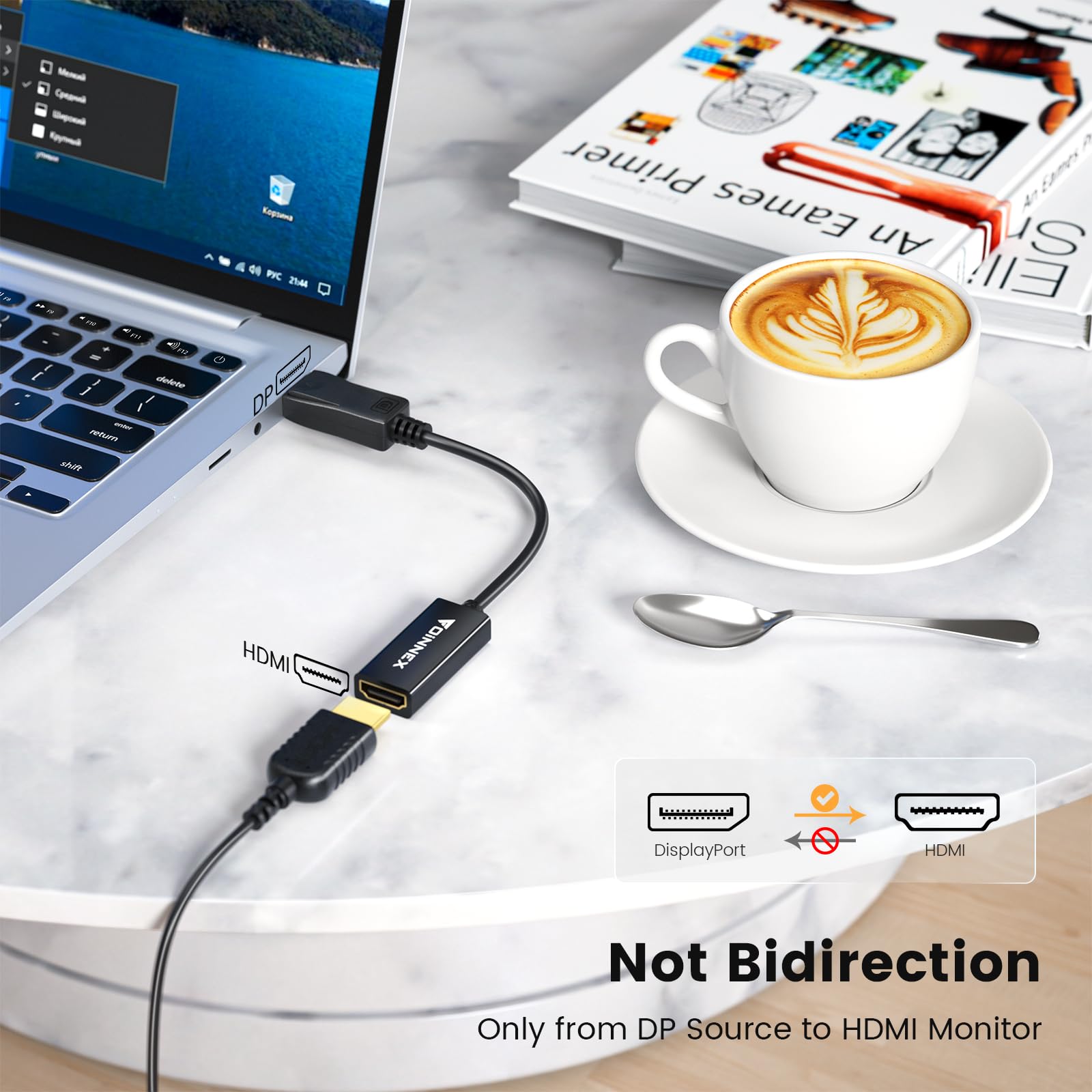 4K Displayport To Hdmi Adapter, Uni Directional Dp To Hdmi Converter Support 1440P 60Hz, Dp Source To Hdmi Display Male To Femal