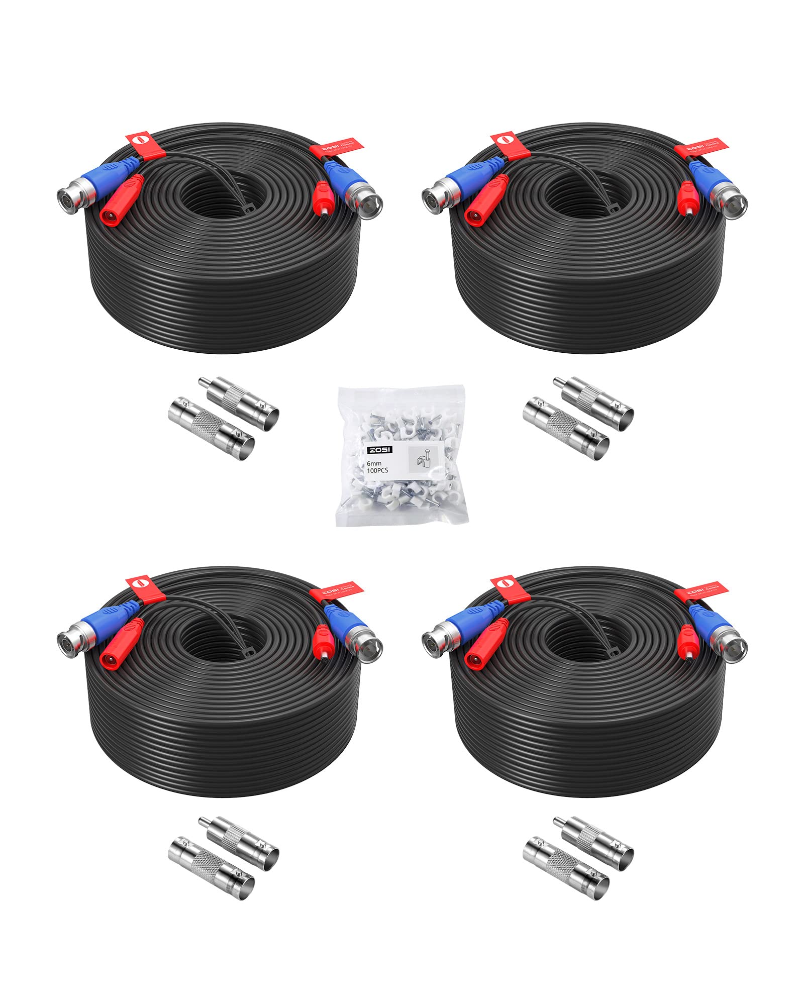 Zosi 4 Pack 150Ft (45 Meters) All In One Video Power Cable, Bnc Extension Surveillance Camera Cables For Video Security Dvr Came