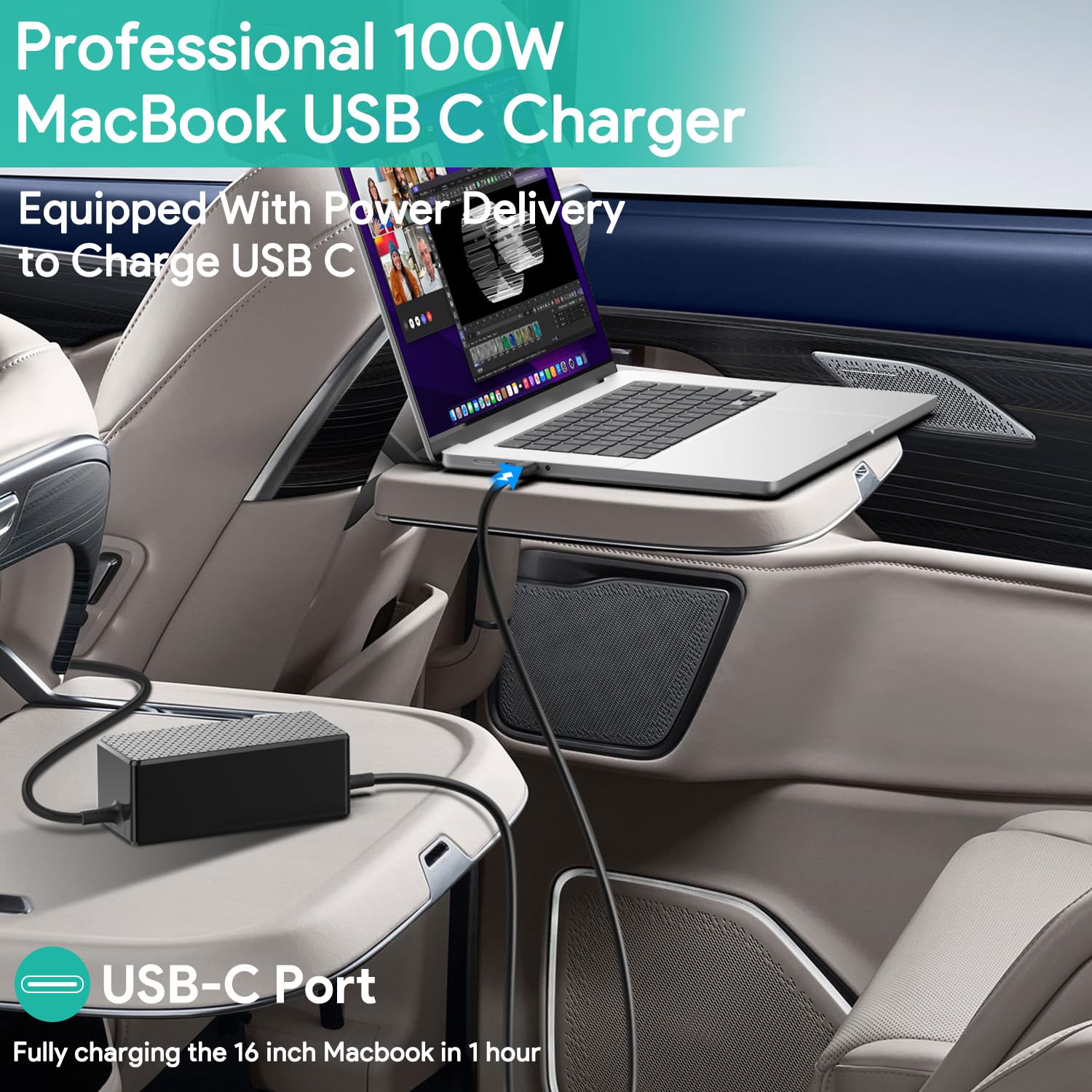 Hky Pd 100W 96W 90W 87W 70W 67W 61W Usb C Laptop Car Charger Dc 12V 24V Travel Adapter For 2022 2021 Macbook Pro 16''15''14'',Ma