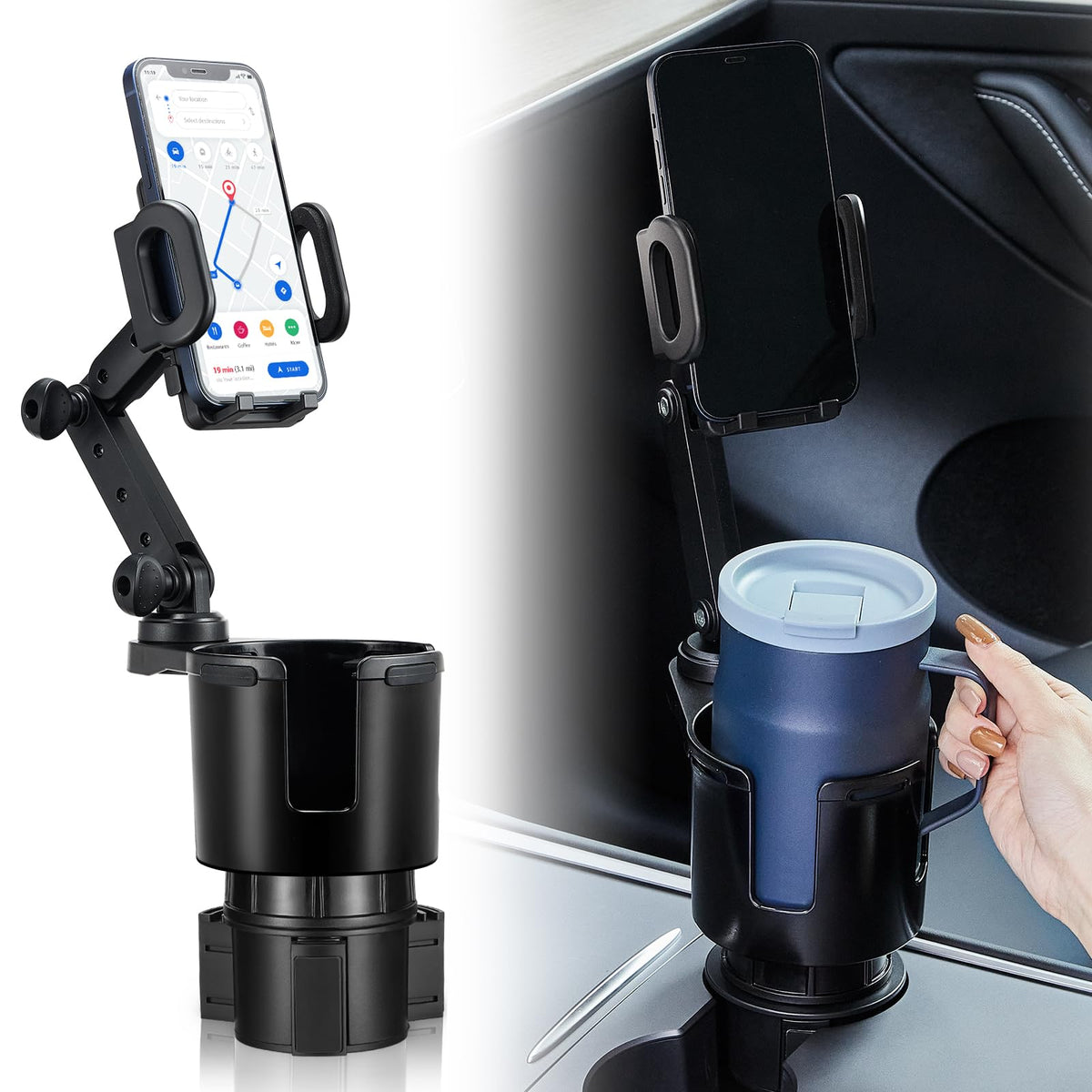 Car Cup Holder Expander Adjustable Base With Phone Mount This Hill 360 Rotation Cup Holder Cell Phone Holder For Car Compatible