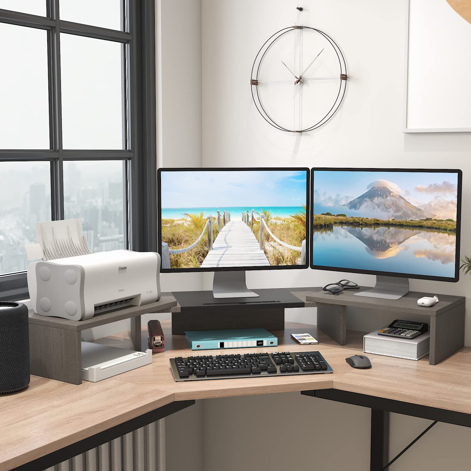 Westree Triple Dual Monitor Stand Riser, 56  Extra Long Monitor Stand For 1~2~3 Monitors, Monitor Stand With Length And Angle Ad