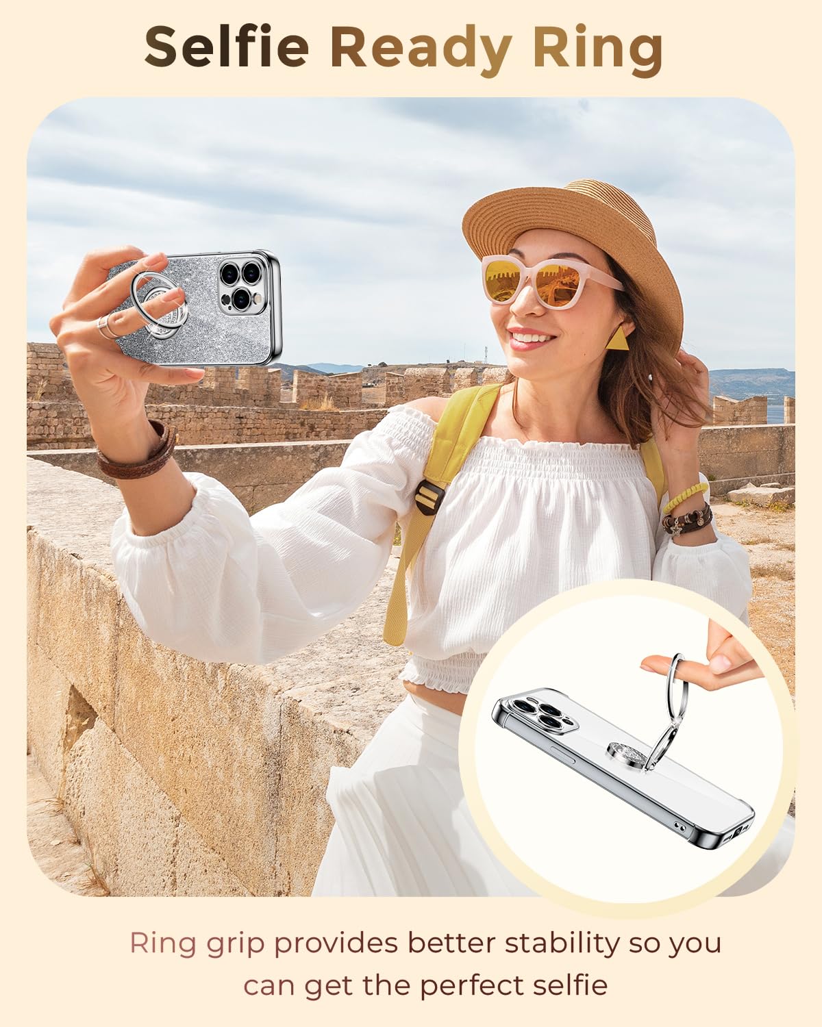 Xyz For Iphone 15 Pro Max Case With Stand, Phone Case With Double Ring Kickstand, Women Girl Cute Love Heart Luxury Bling Tectiv