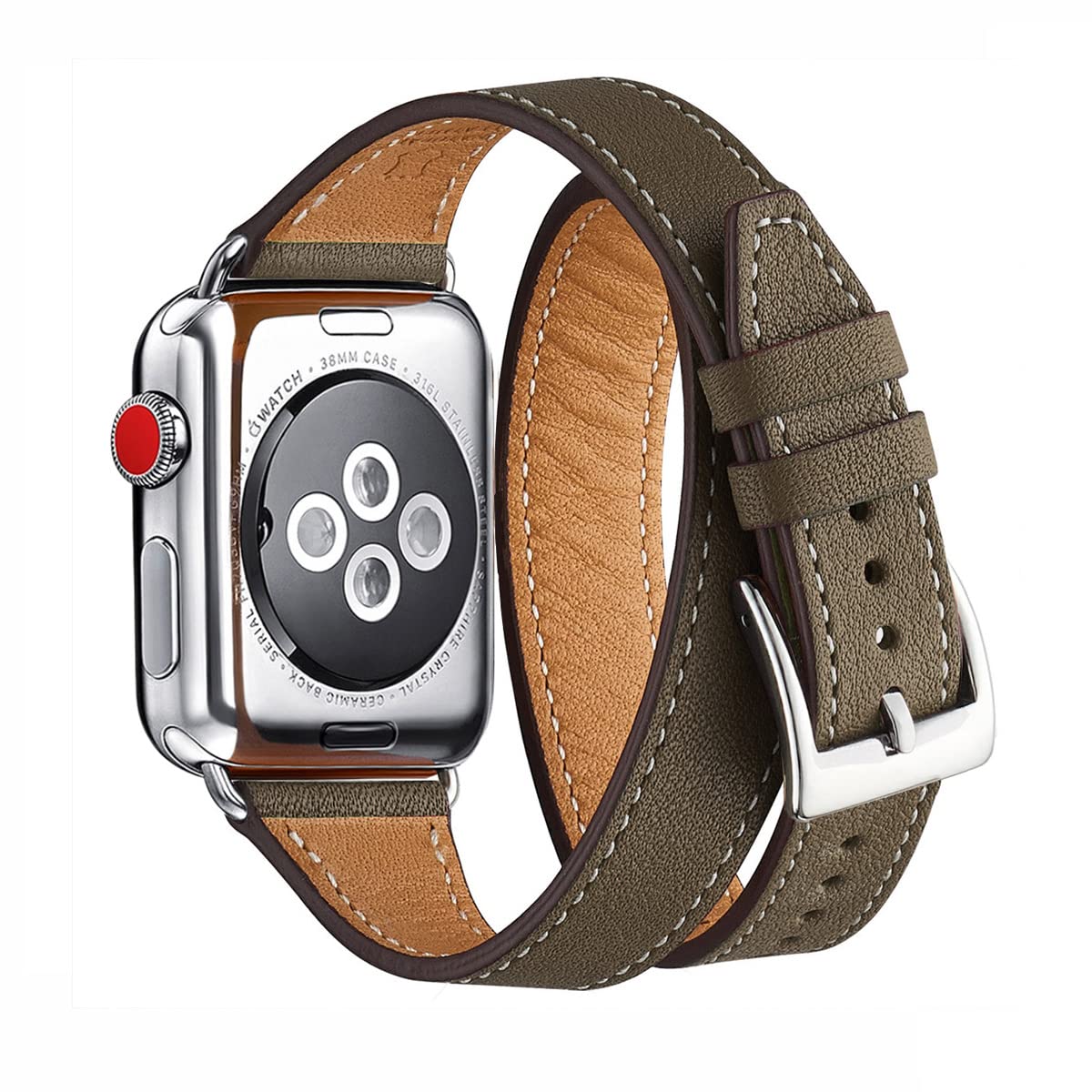 Bestig Compatible For Apple Watch Band 38Mm 40Mm 41Mm, Genuine Leather Double Tour Designed Slim Wrap Replacement Strap For Iwat