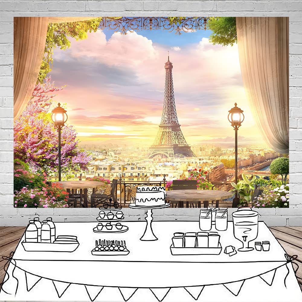 Yieldeer Paris Backdrop Eiffel Tower Backdrop 7X5Ft Polyester Paris Photo Background Photography Bride Shower Banner Party Decor