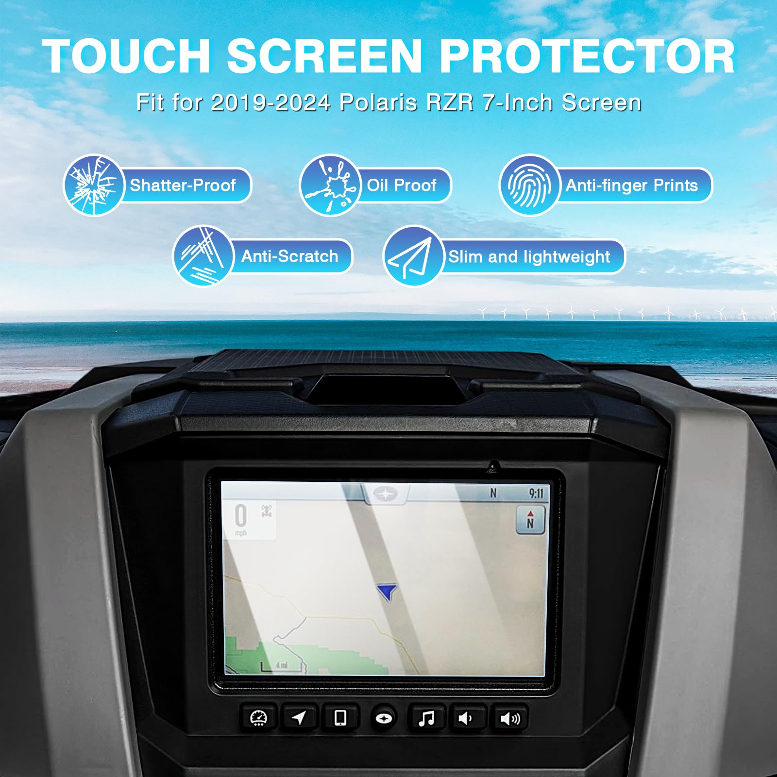 Karltys 2 Pack Screen Protector For 2019 2025 Polaris Rzr Pro Xp/R Turbo Sportsman Ranger General Xpedition Ride Command Snowmobile 7S Accessories 7 Inch Touchscreen Tempered Glass Hd Anti Glare