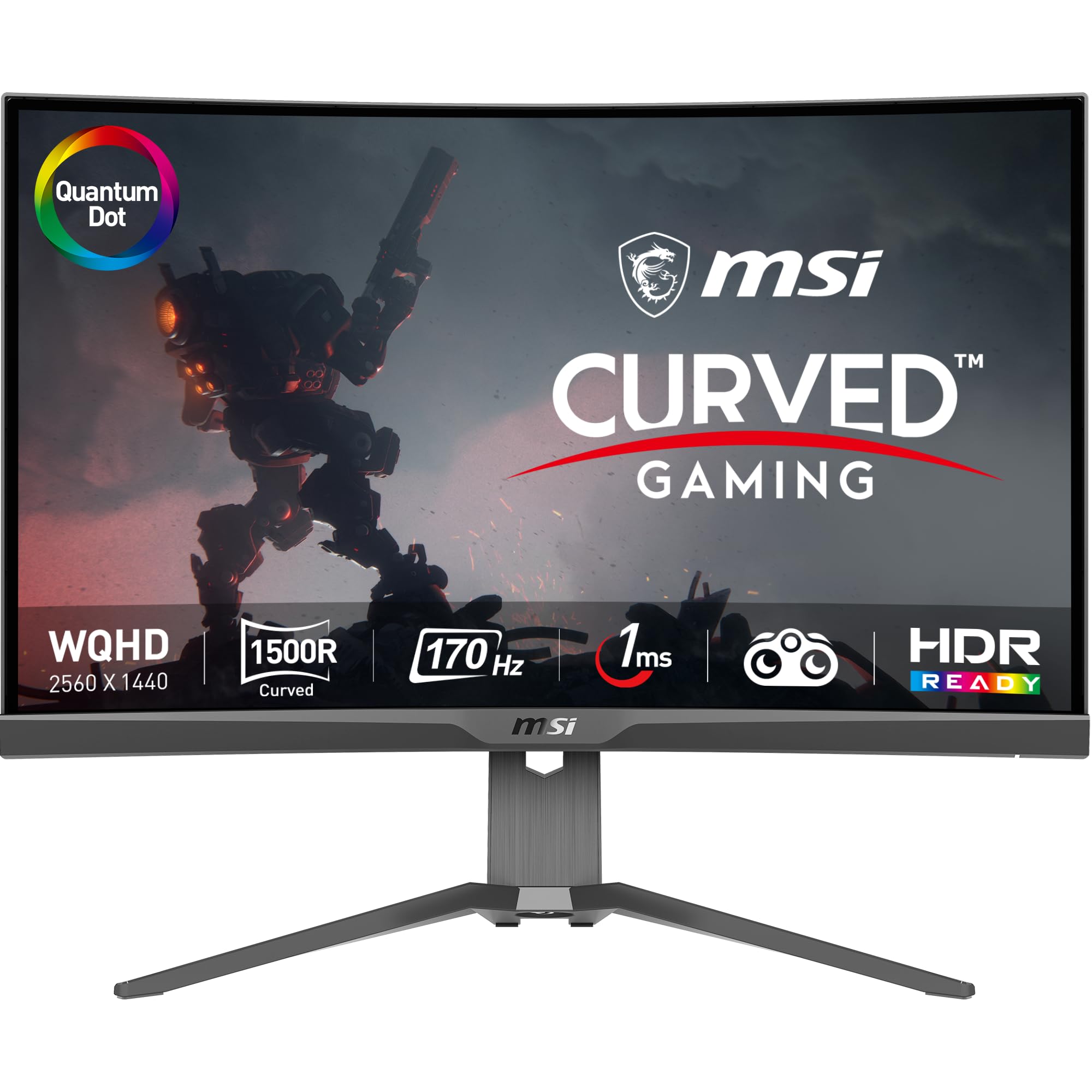 MSI MAG275CQRF QD, 27 Gaming Monitor, 2560 x 1440 (QHD) Rapid VA with Quantum Dot, 1 ms, 170Hz, FreeSync Premium, HDR Ready, 100