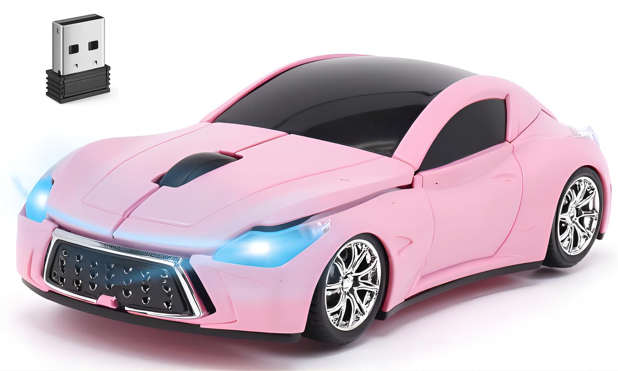 Wireless Mouse Cute Sport Pink Car Mice,Small Portable Lightweight Optical Cool Girly Mice, Fun Home Office School Gift for Boy 