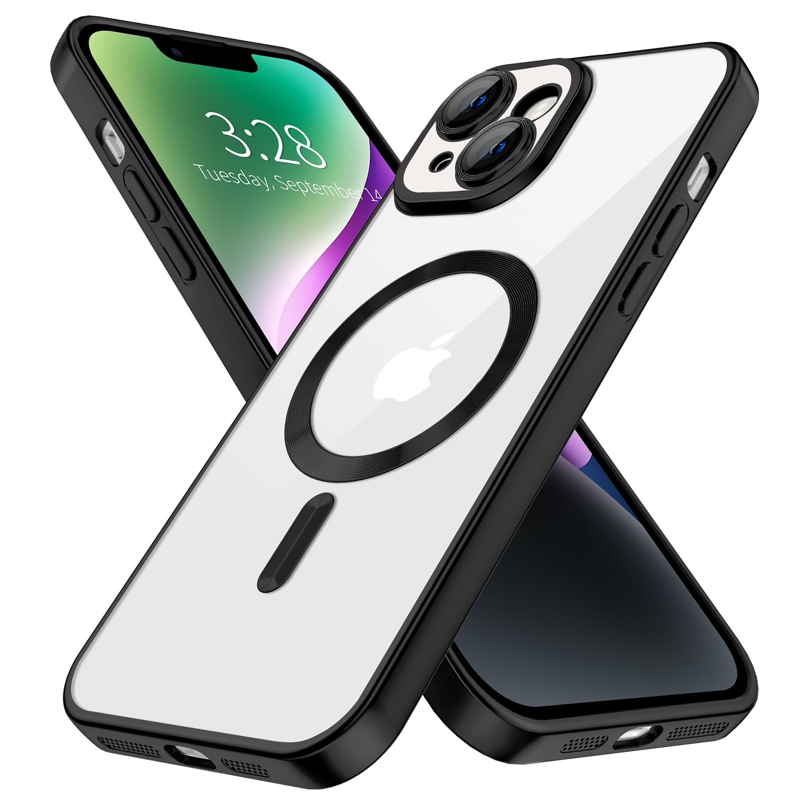 Hython Magnetic Clear Case For Iphone 14 Plus Case With Camera Lens Protector [Compatible With Magsafe] Luxury Plating Edge Slim