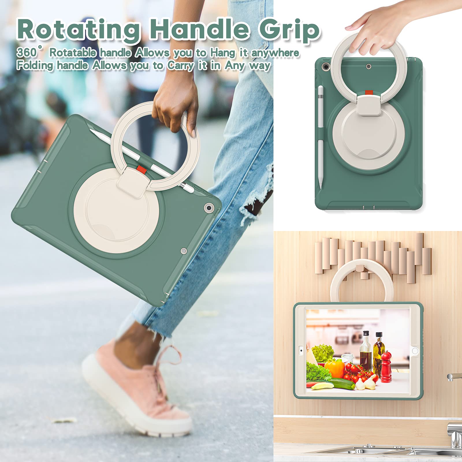 Batyue For Ipad 9Th/ 8Th/ 7Th Generation Case (Ipad 10.2 Case 2021/2020/2019) With Screen Protector,Rugged Case With Rotating St