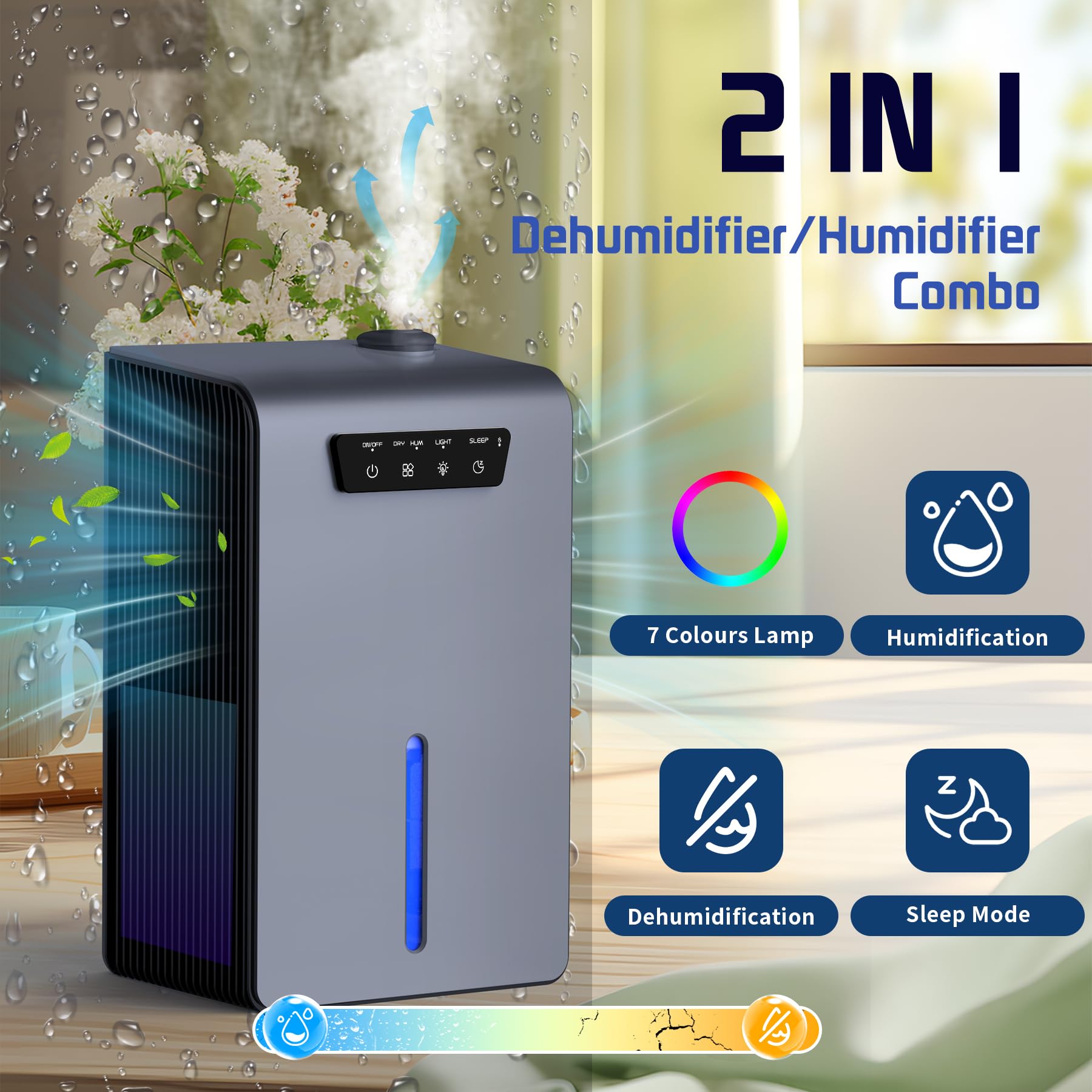 Dehumidifier,2 In 1Humidifier Dehumidifier Combo,102 Oz Water Tank Dehumidifiers For Home Bedroom,Small Dehumidifier For Basemen