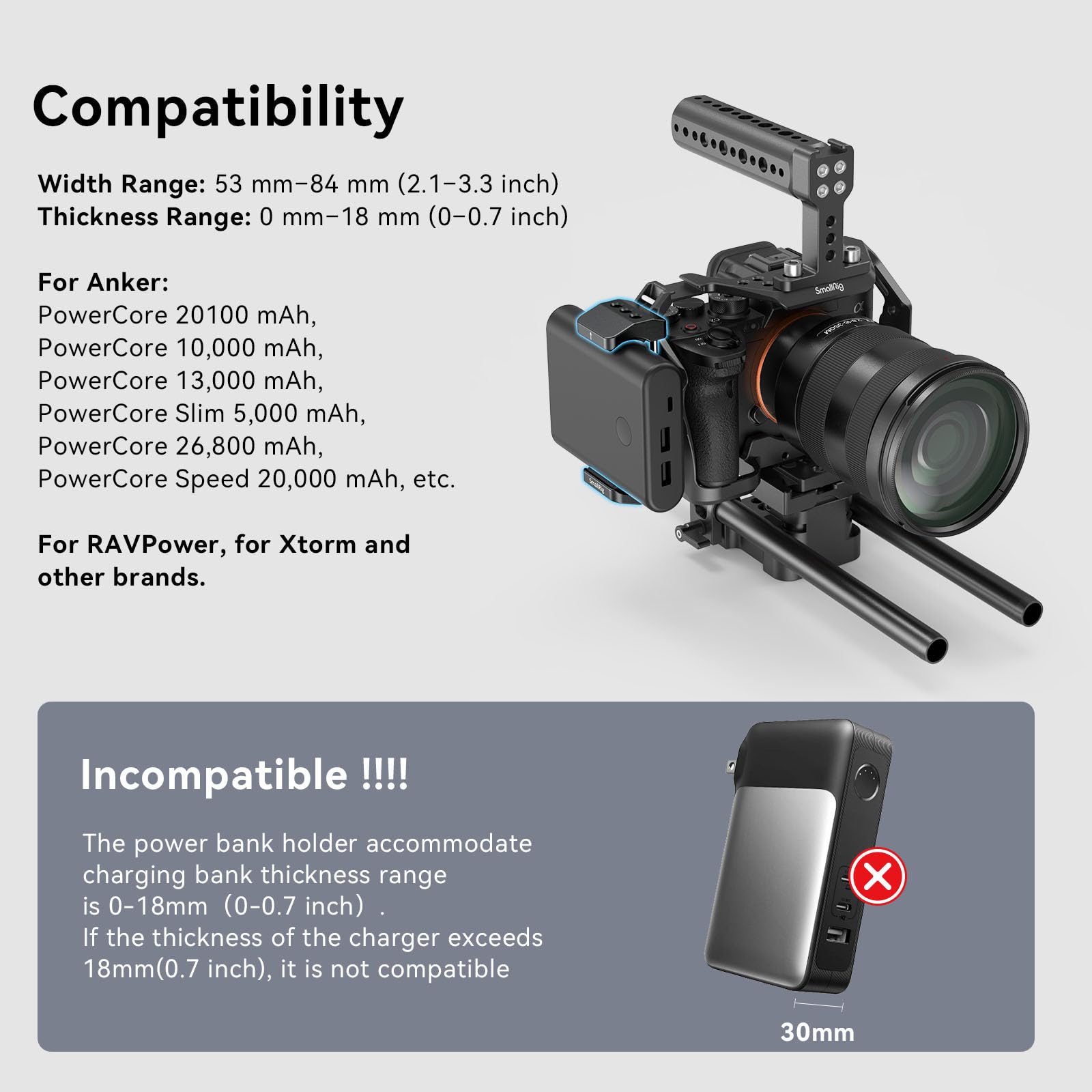 Smallrig Aluminum Power Bank Holder, Powerbank Mount Clamp Compatible With Width Range: 53 Mm-84 Mm (2.1-3.3 Inches) And Thickne
