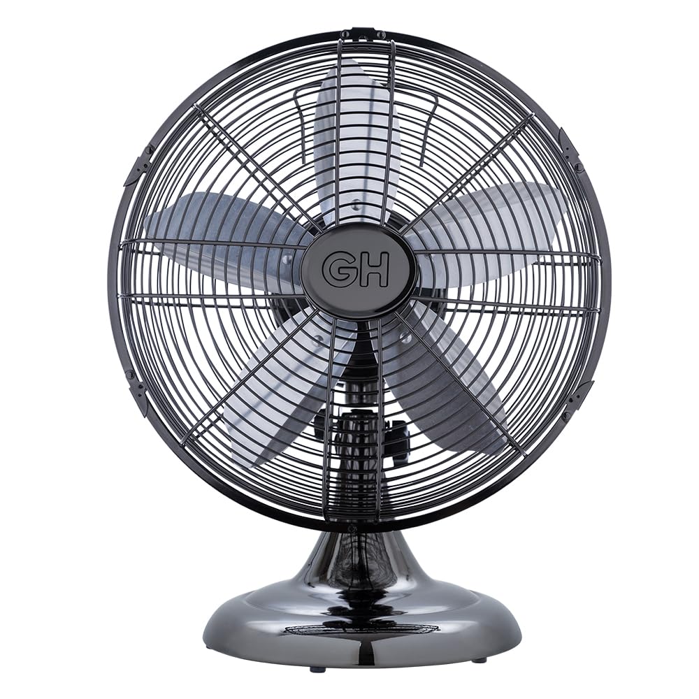 Good Housekeeping 92612 All-Metal 12 Retro Desk Office Table Fan with Wide Oscillation, 3-Speed Settings & Carrying Handle, Midn
