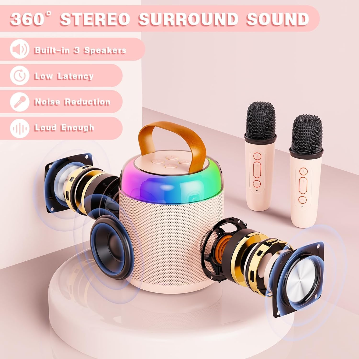 Karaoke Machine For Kids Adults, Mini Portable Bluetooth Karaoke Speaker With 2 Wireless Microphones, Mp3 Music Player, Birthday
