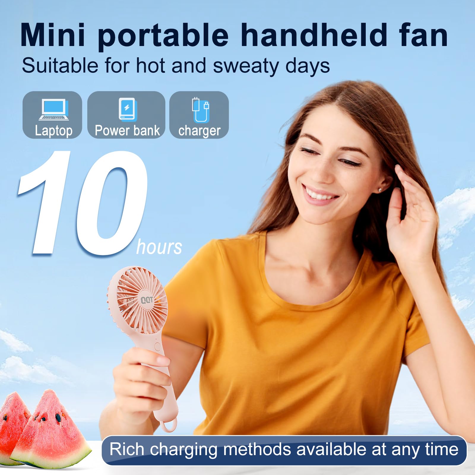 Qqt Mini Handheld Fan,Small Personal Fan With 3Speeds,Portable Battery Operated Fans,Usb Rechargeable Makeup Eyelash Fan,Strong
