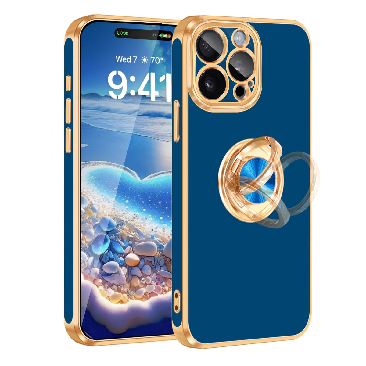 Fingic For Iphone 15 Pro Phone Case[With 360 Ring Holder][Support Magnetic Car Mount] Cute Kickstand Slim Women Girls Nonslip So