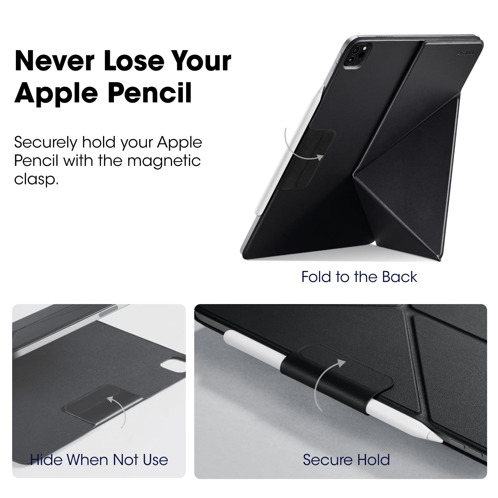 Pitaka For Ipad Pro 11 Inch Case 2024, Compatible With Ipad Pro M4, Portrait/Landscape Magnetic Case With Pencil Holder, 4 Standing Angles And   Black