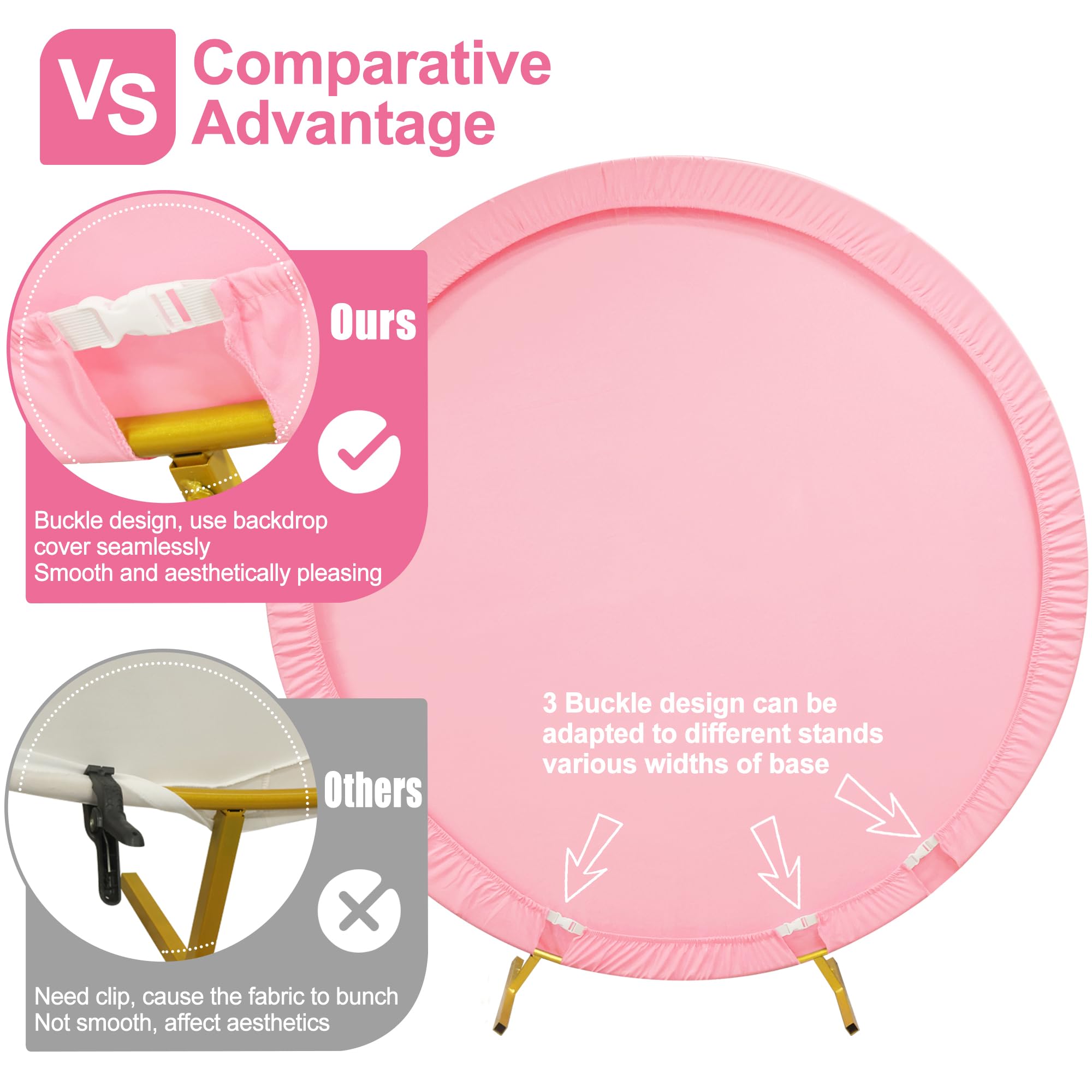 Wokceer 7.2Ft Round Backdrop Cover Pink Round Arch Covers With Buckles Polyster Circle Balloon Arch Cover For Wedding Birthday P