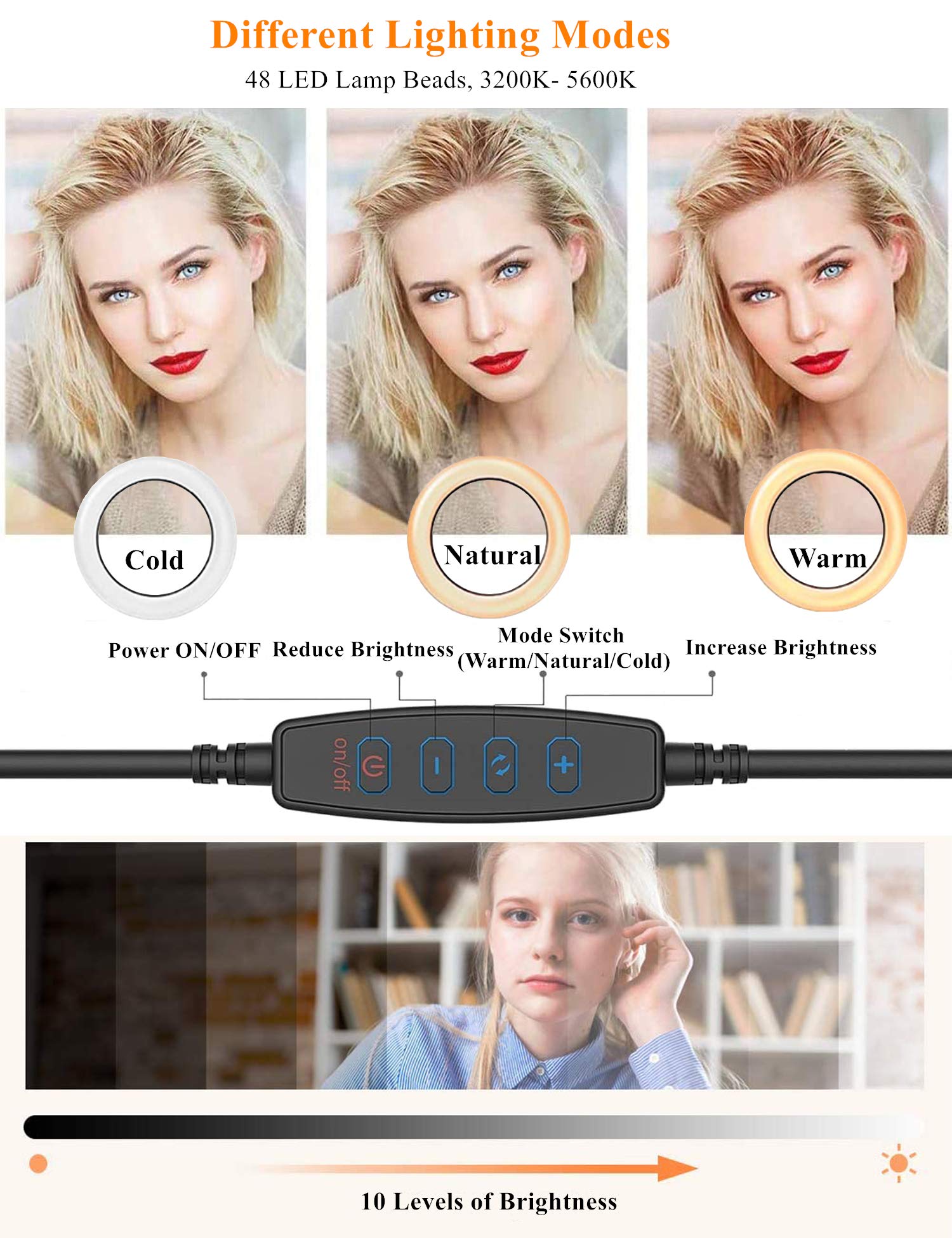 6.3'' Ring Light With Clamp Mount For Laptop,Webcam Light With 3 Light Modes&10 Level Dimmable For Laptop/Pc Monitor/Desk/Bed/Of