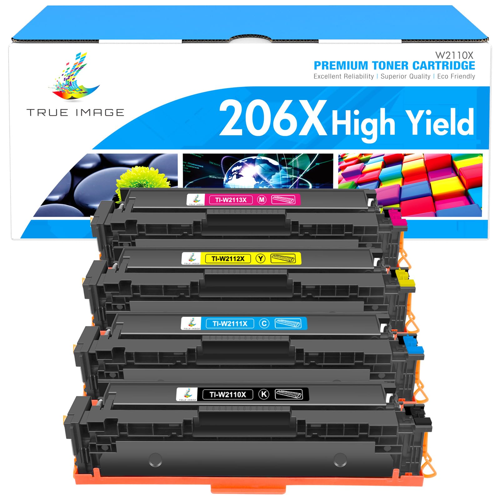 True Image Compatible Toner Cartridges Replacement For Hp 206X 206A High Yield For Hp Color Pro Mfp M283Fdw M283Cdw M255Dw M283