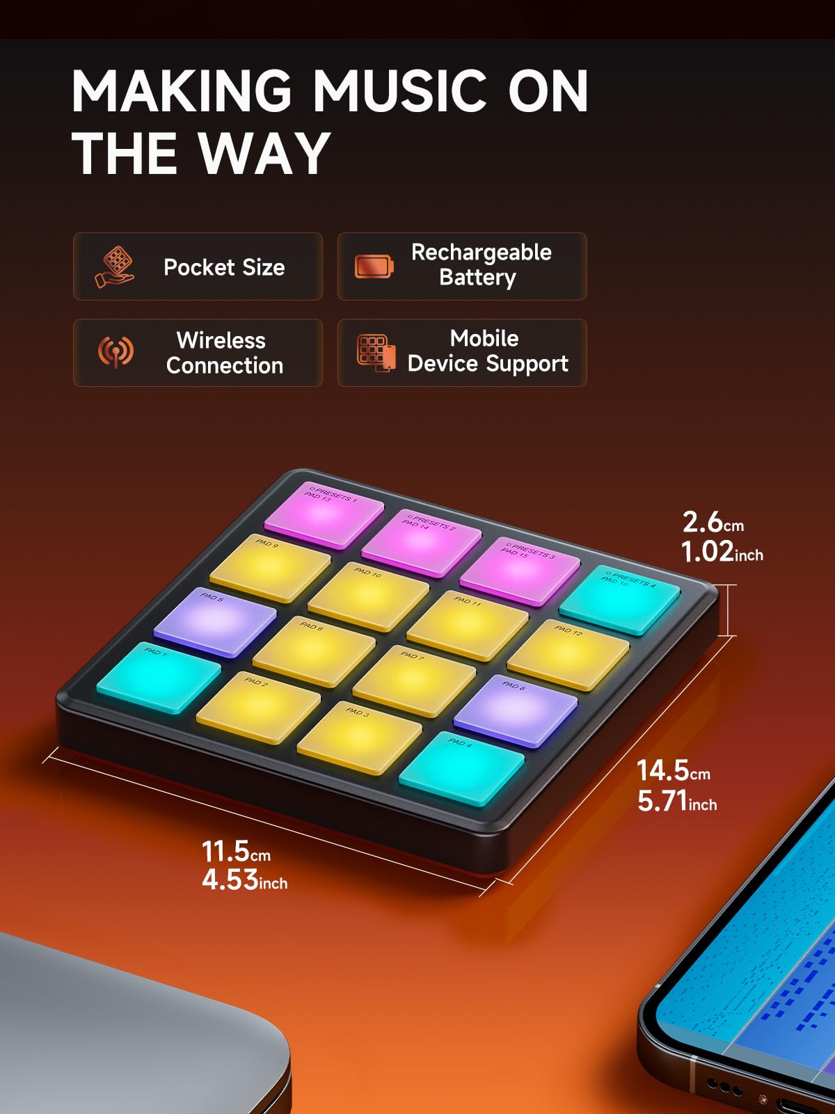 Donner Midi Controller Pad Beat Maker Machine, Portable Drum Machine With 16 Beat Pads,Note Repeat And Music Production Software